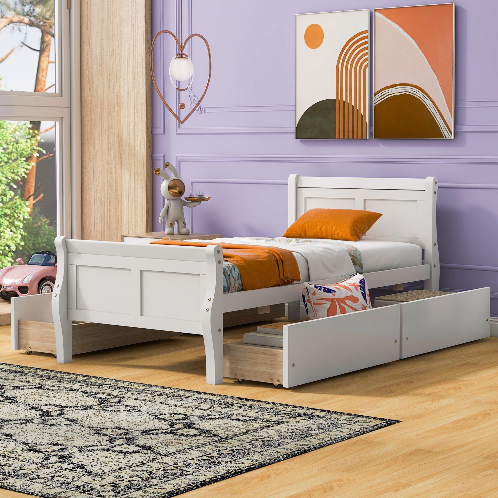 Platform Bed Frame Mattress Foundation Sleigh Bed With Headboard / Footboard / Wood Slat Suppor