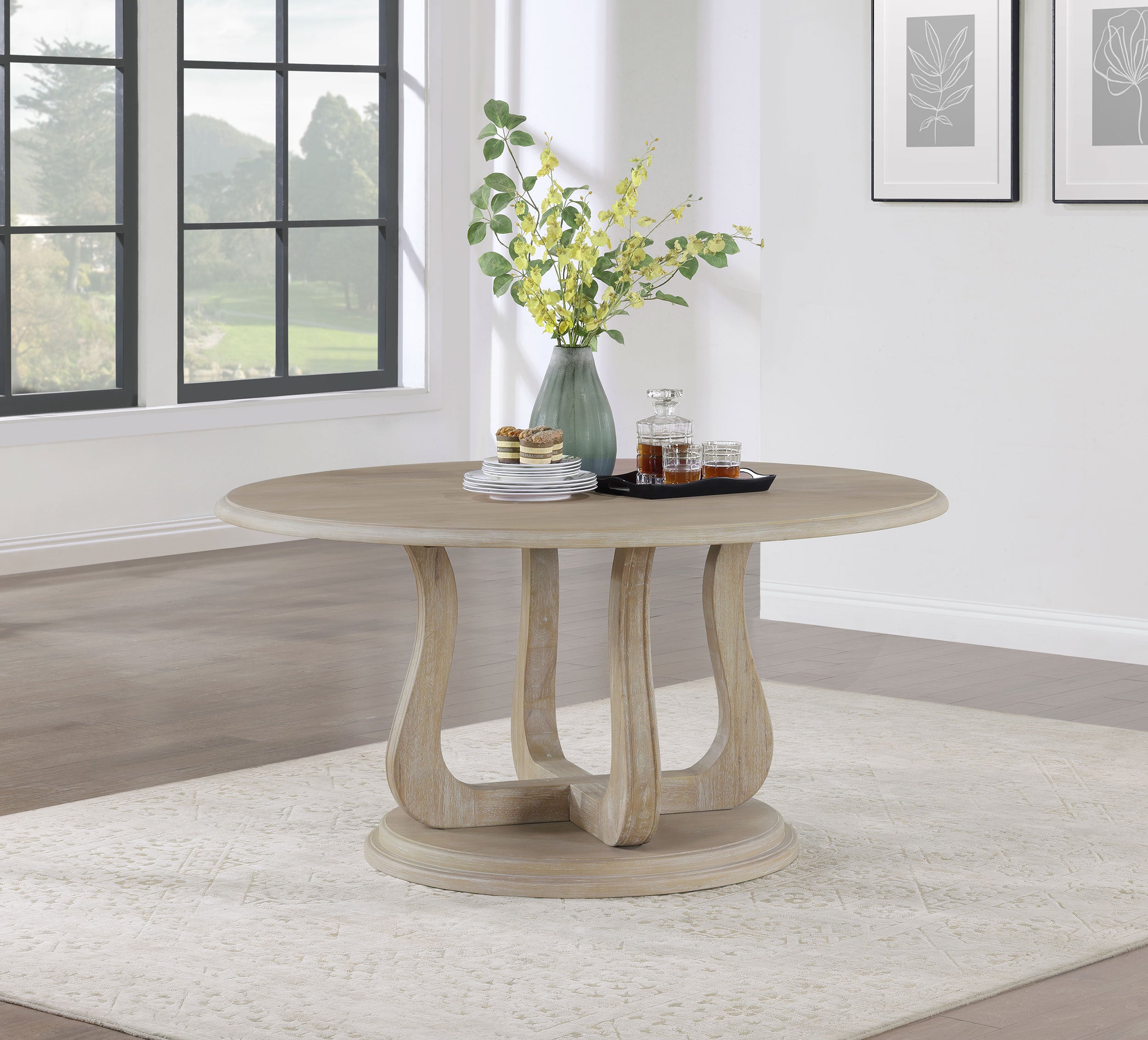 Trofello Round 60-inch Pedestal Dining Table White Washed-