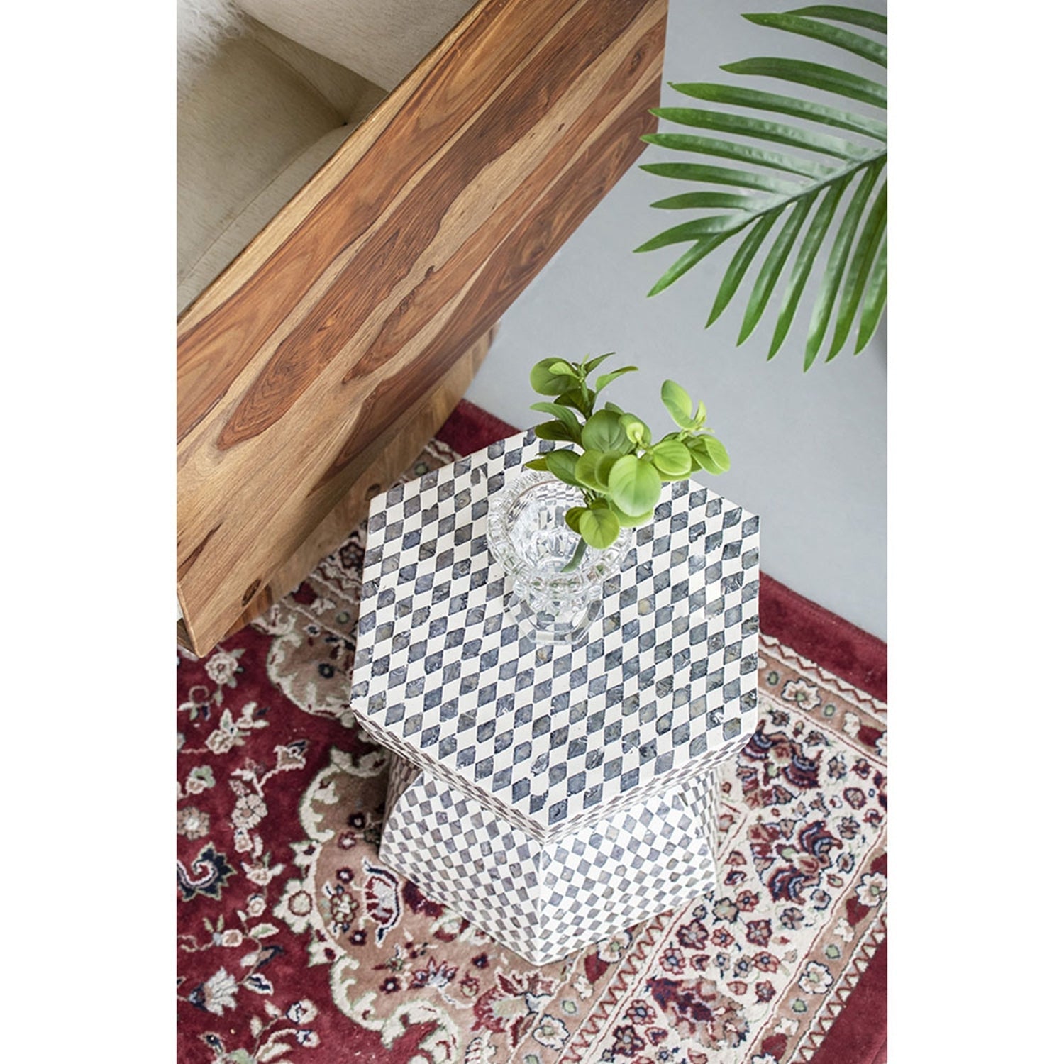 15x13x17' Hexagonal Garden Capiz Stool Accent Side Table