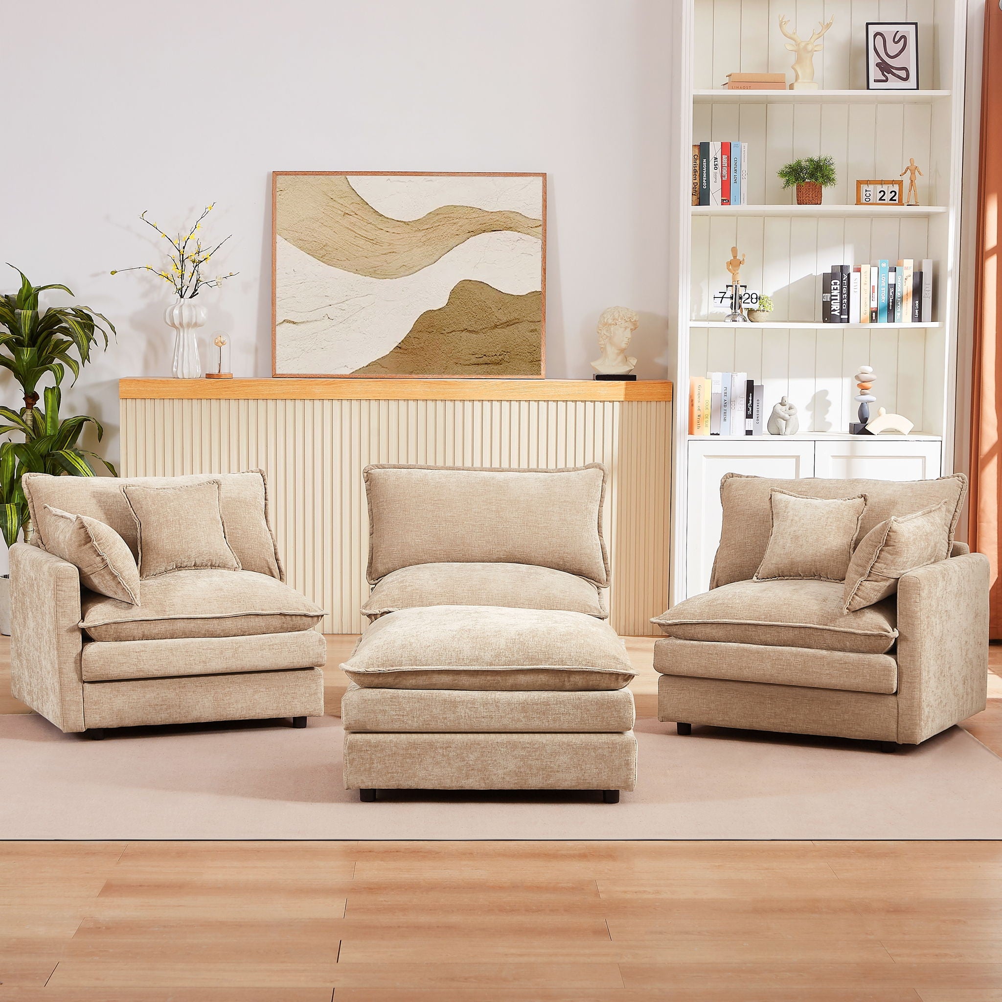 L Shaped Modular Sectional Sofa With Movable Ottoman, 3 Seater Comfortable Seating