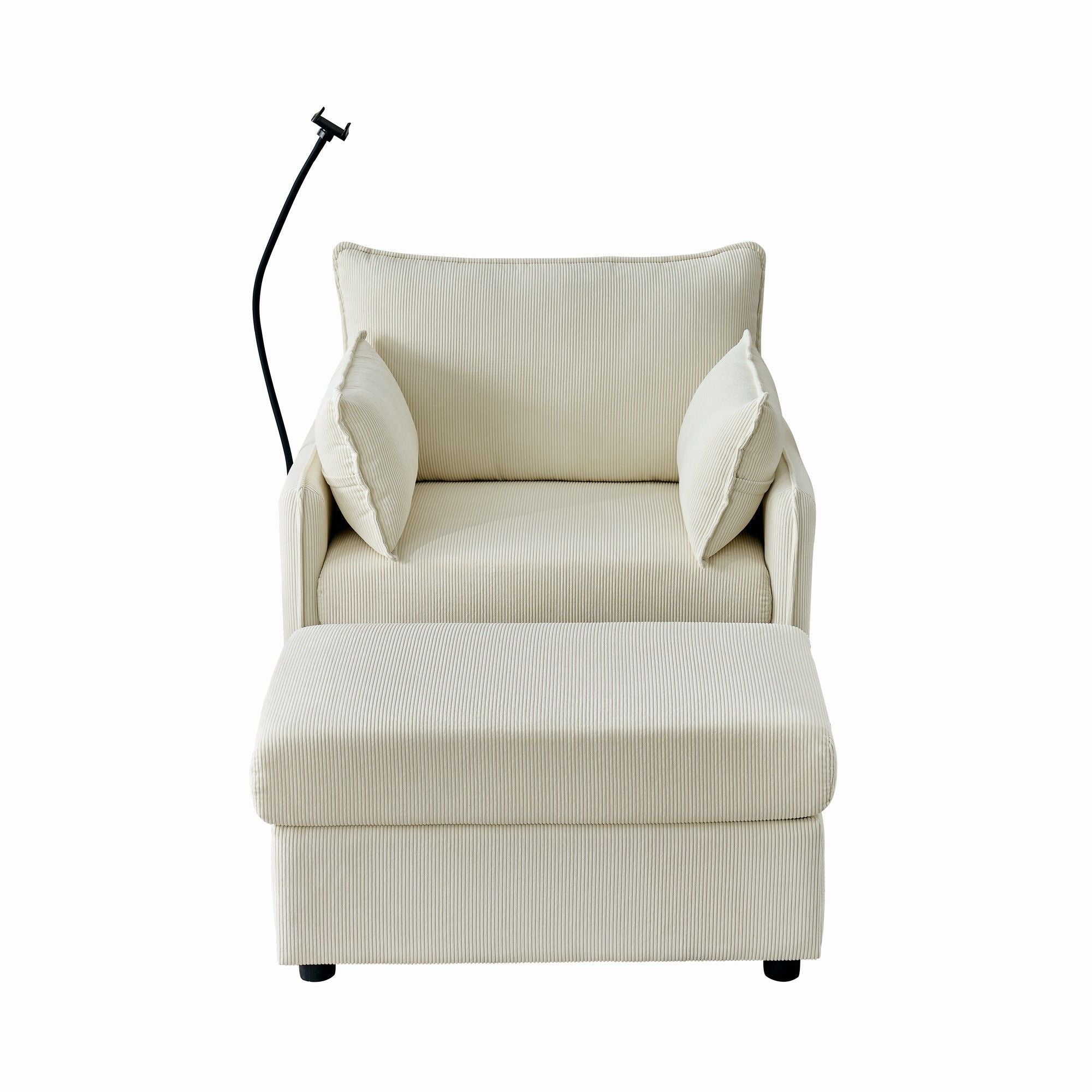 Comfy Corduroy Oversized Chaise Lounge Chair With Ottoman And Storage