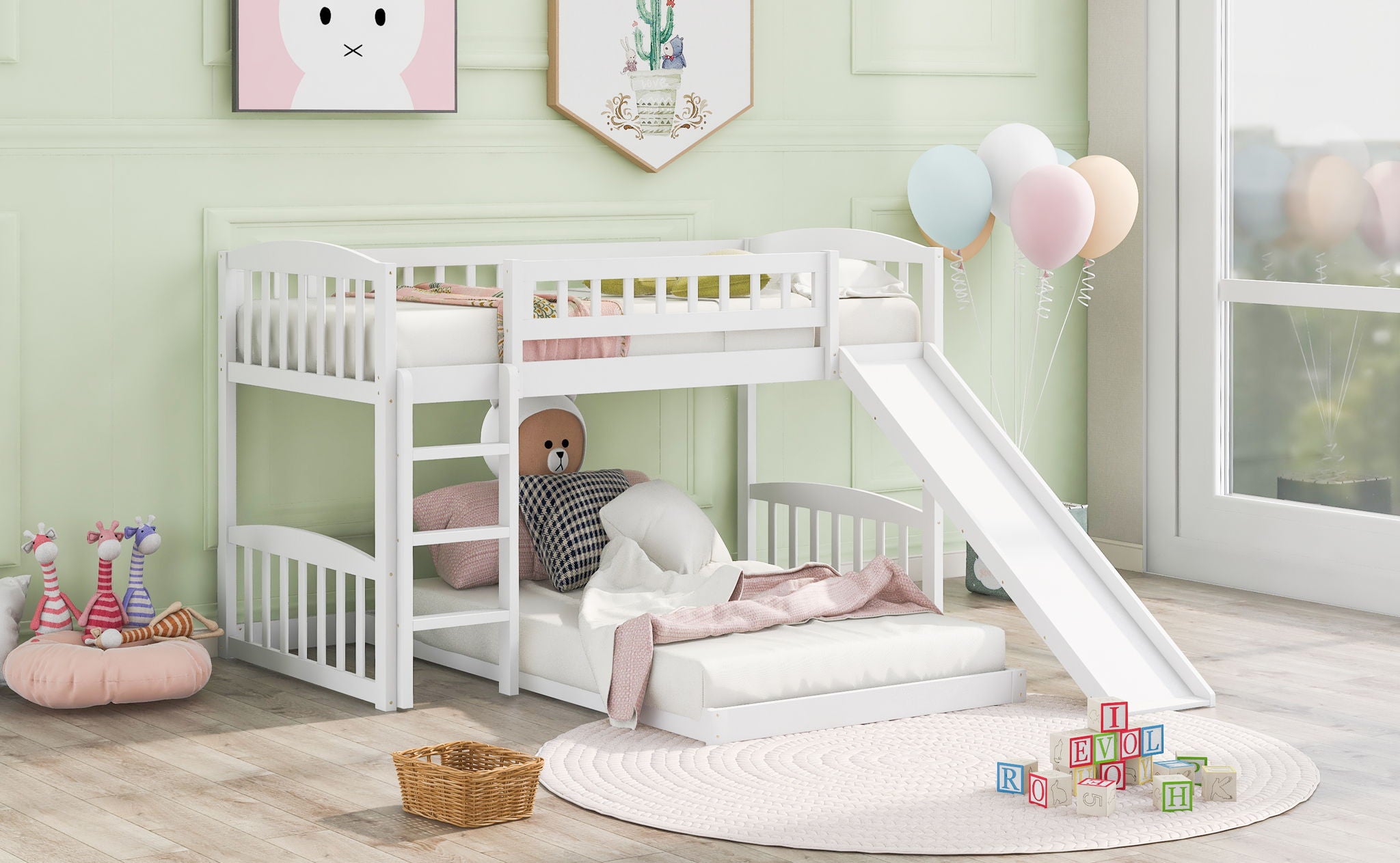 Functional Bunk Bed With Convertible Ladder And Slide