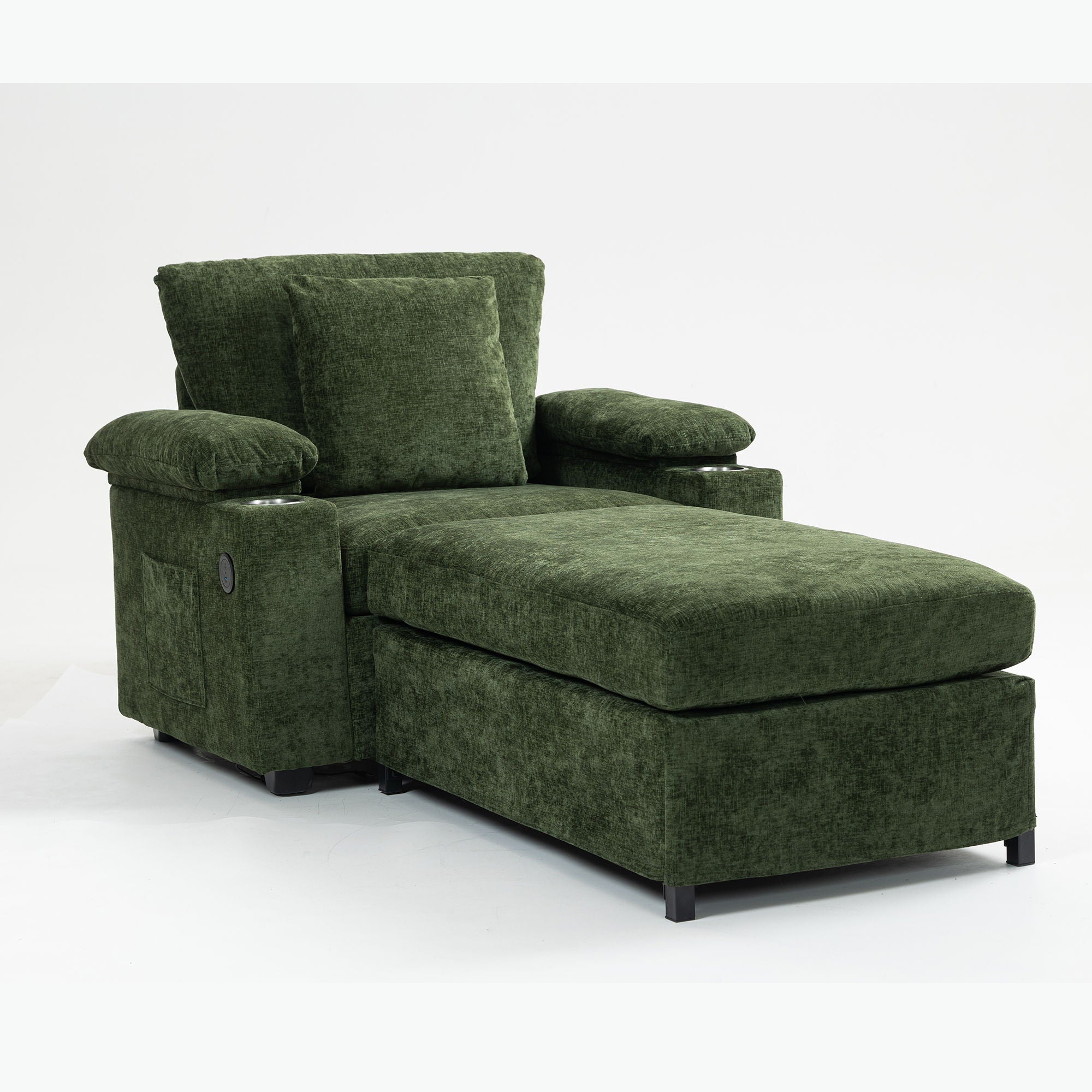 Chenille Fabric Sofa Bed With Cupholders And USB Charging Ports Chair For Living Room