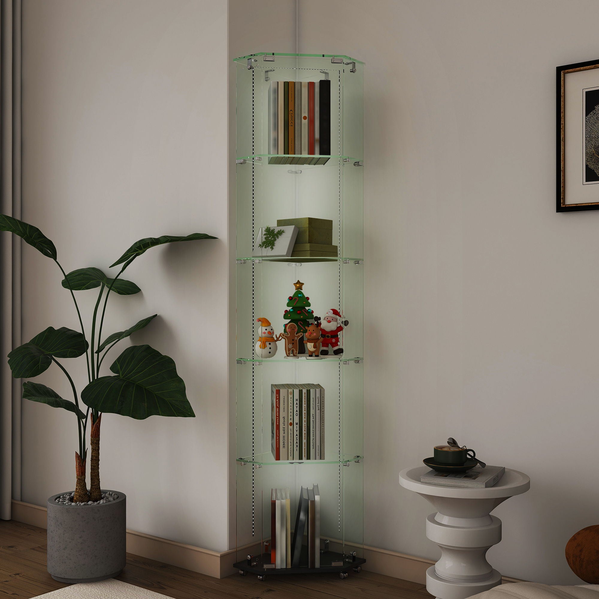 5 Tier Diamond Glass Display Case With 5 Dynamic LED Modes - Black