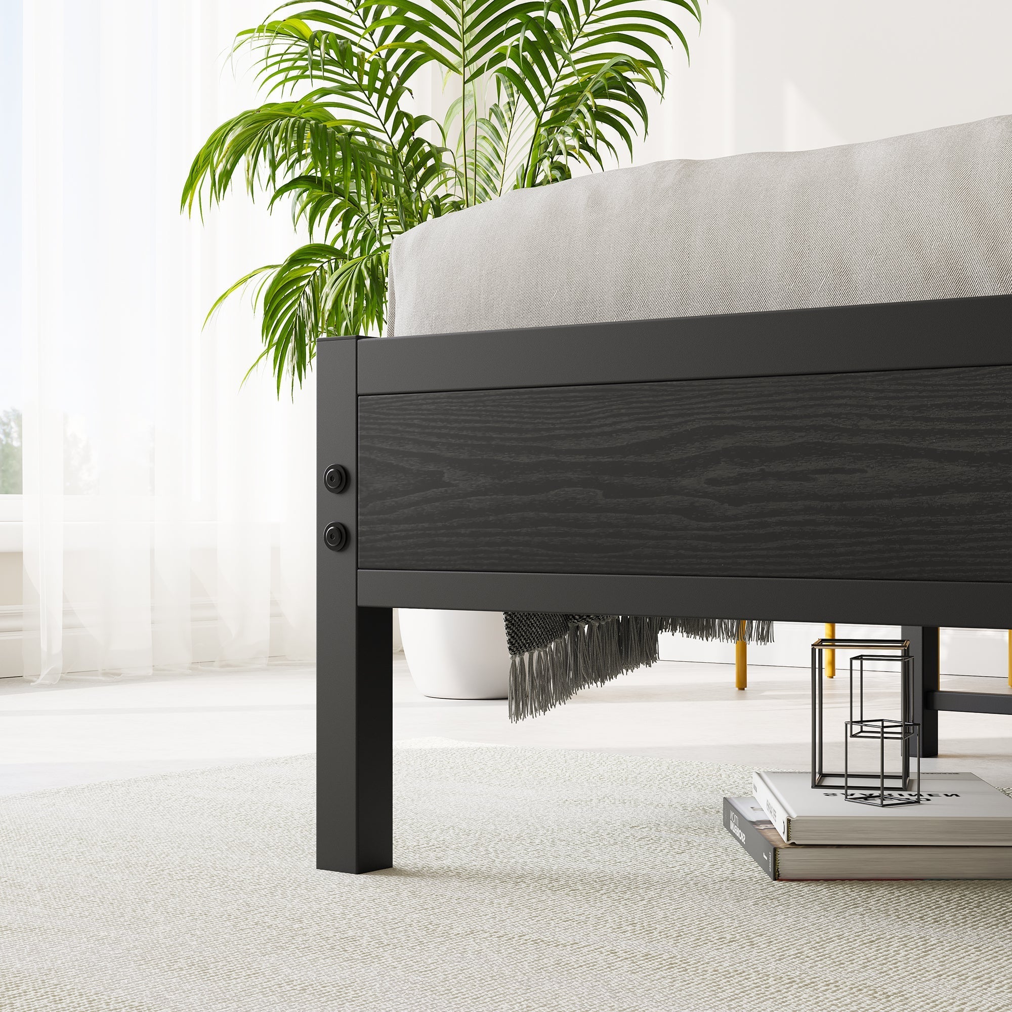 Full Size Bed Frame Storage Headboard with Charging Station