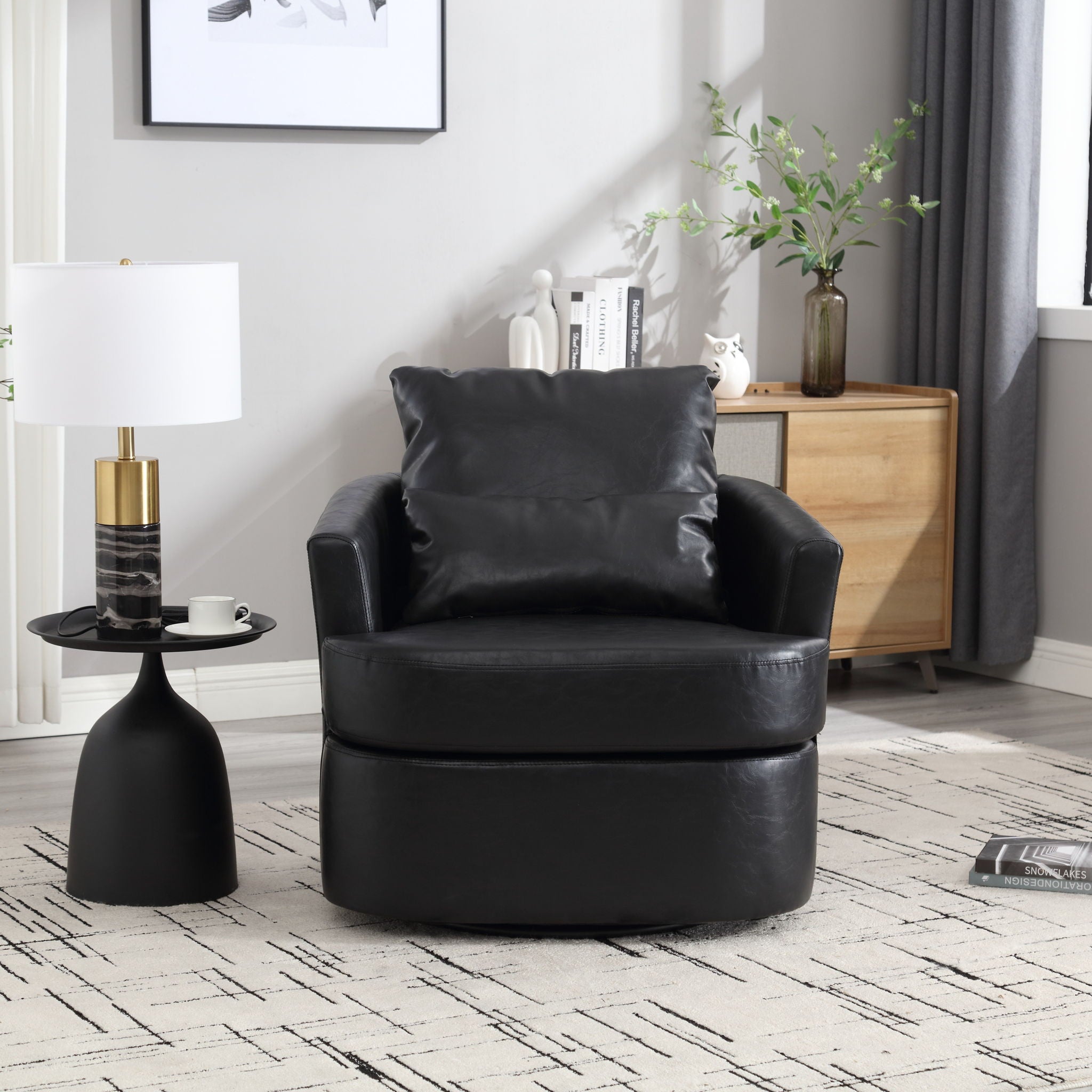 Modern Barrel Comfy Round Accent Sofa Chair, 360 Degree Swivel