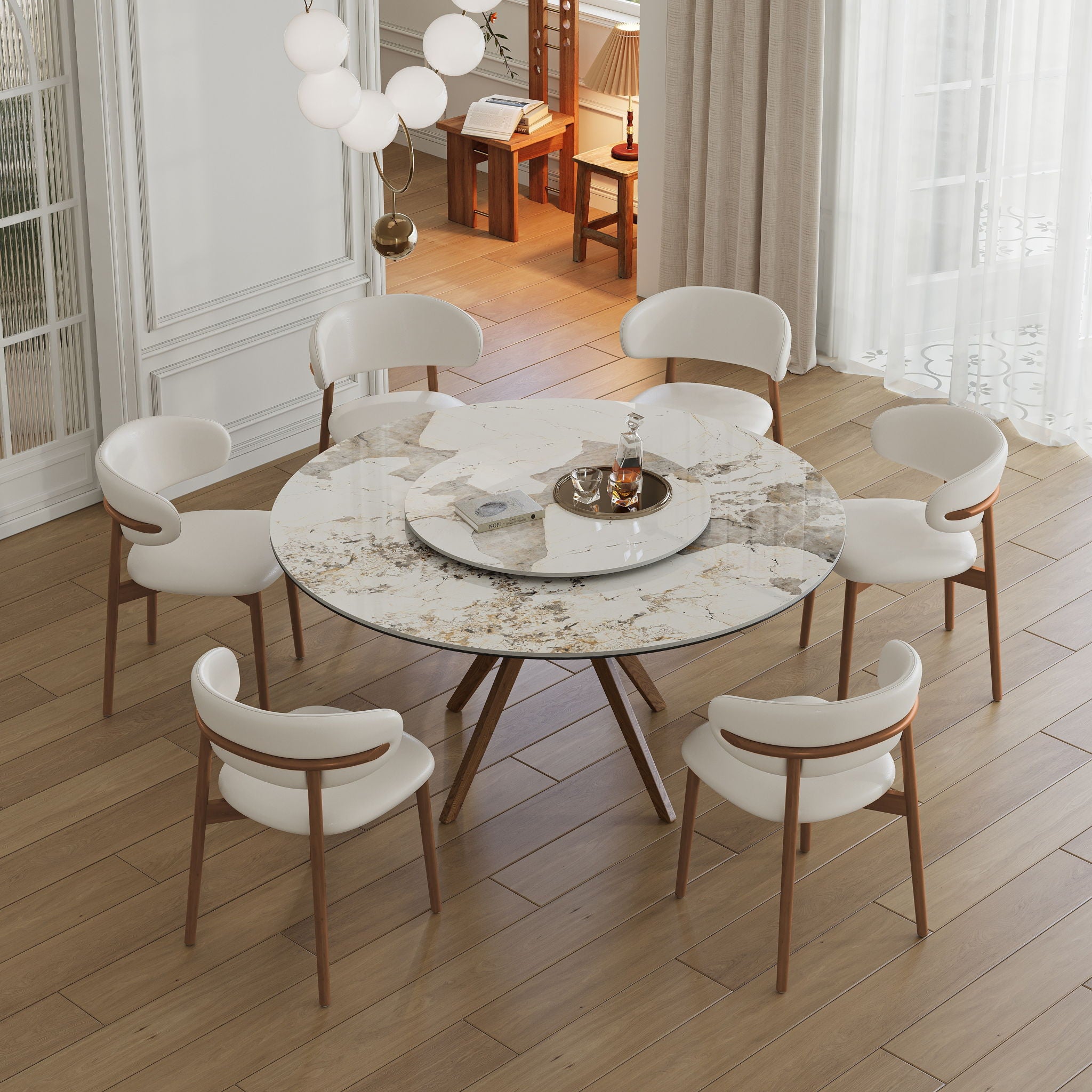 Dining Table With 35" Turntable - White
