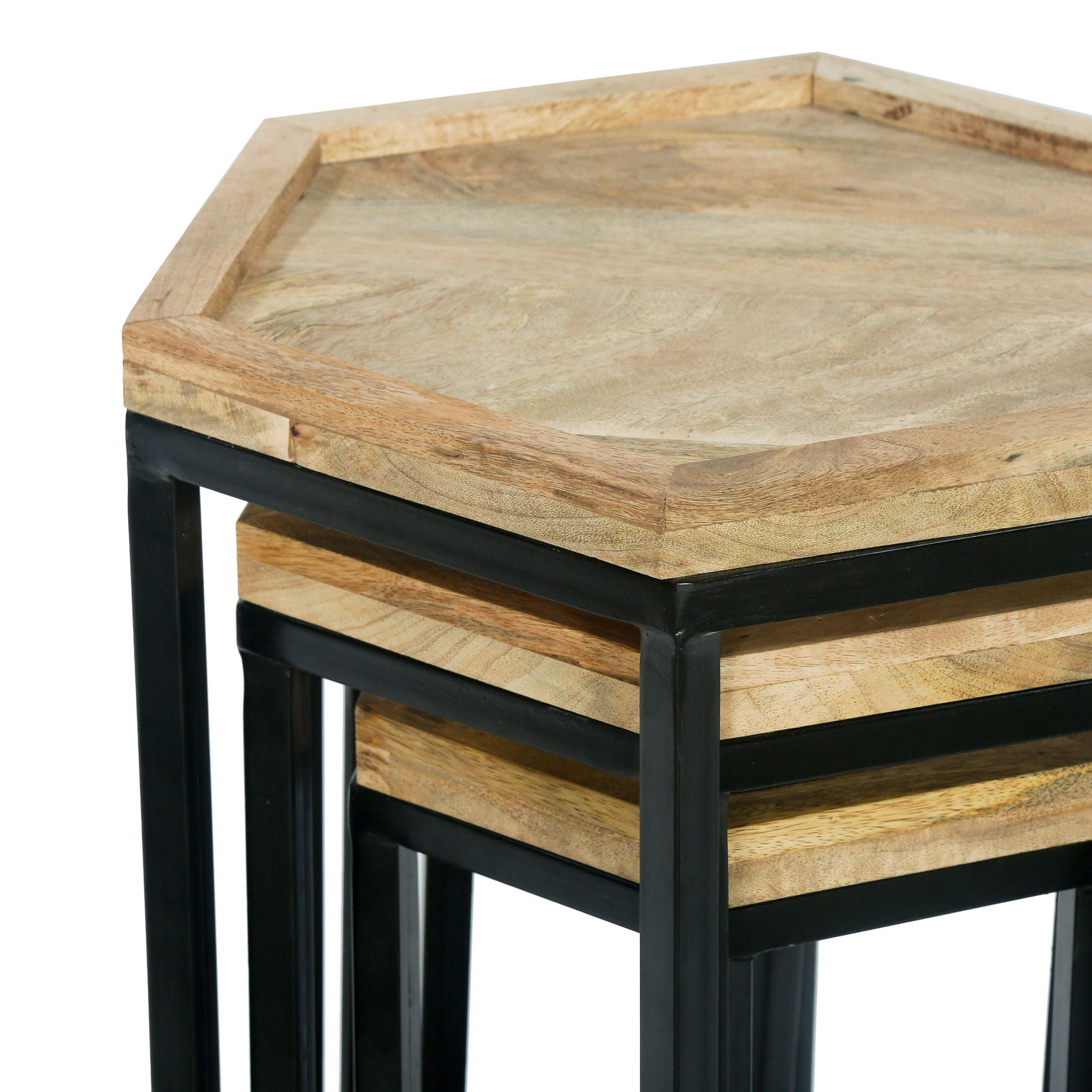 Modern Industrial End Table (Set of 3) - Black / Natural