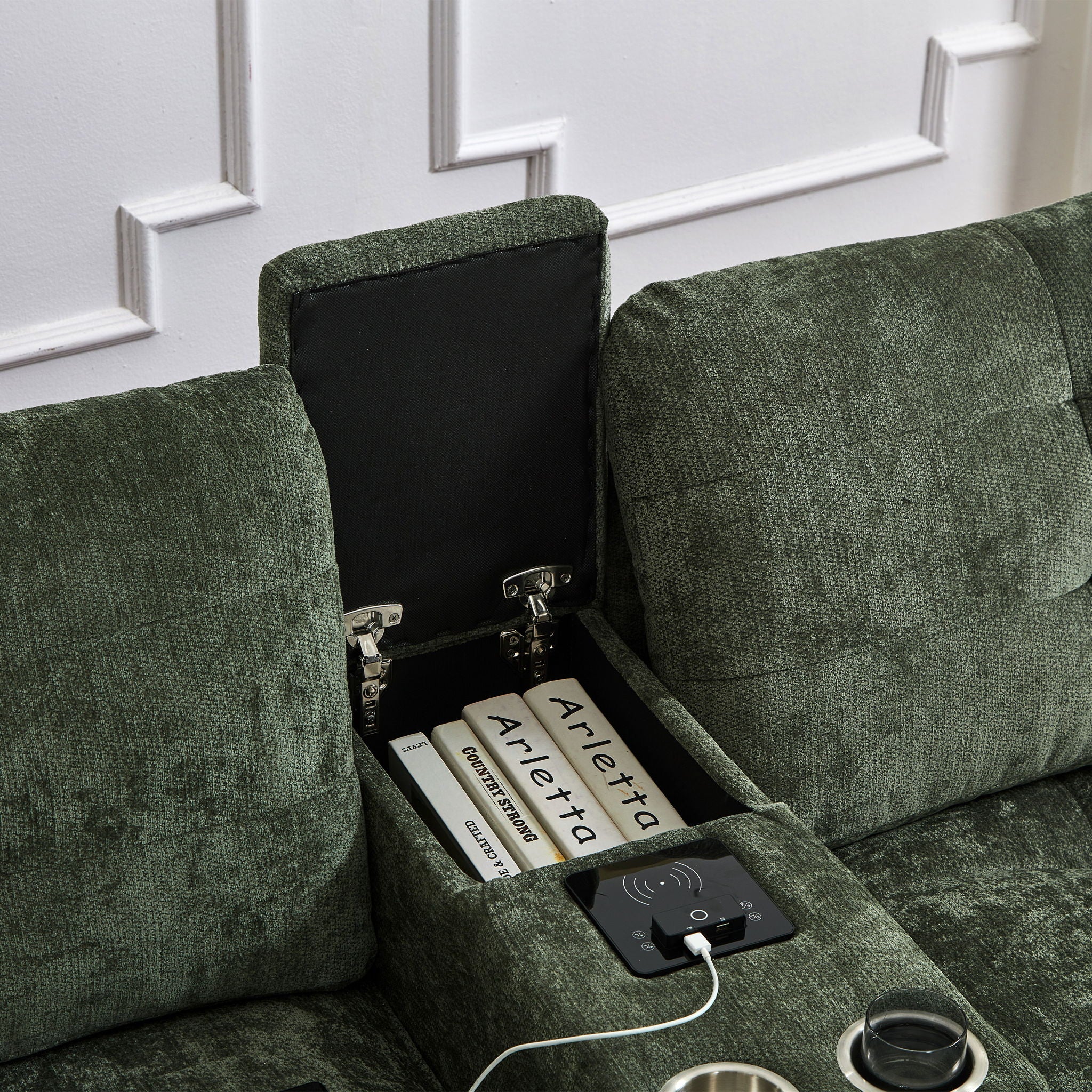 Modern Sectional Sofa U-Shaped With Movable Ottomans, Bluetooth Speakers, LED Lights And Modular Storage