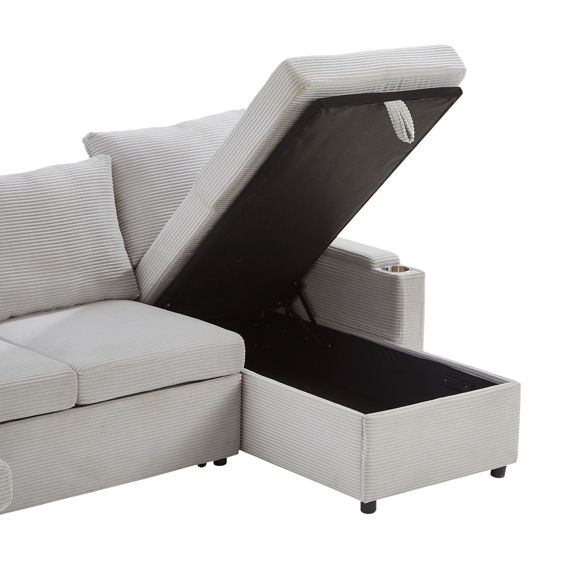 U Shaped Sectional Sofa Bed With Storage Chaise Lounges, USB Ports, And Cup Holders