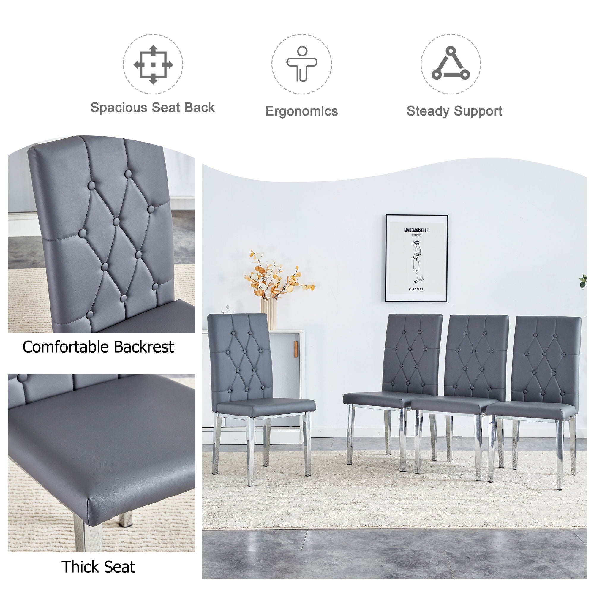 Vintage Style Armless Dining Chairs Set With Grid And Buckle Design