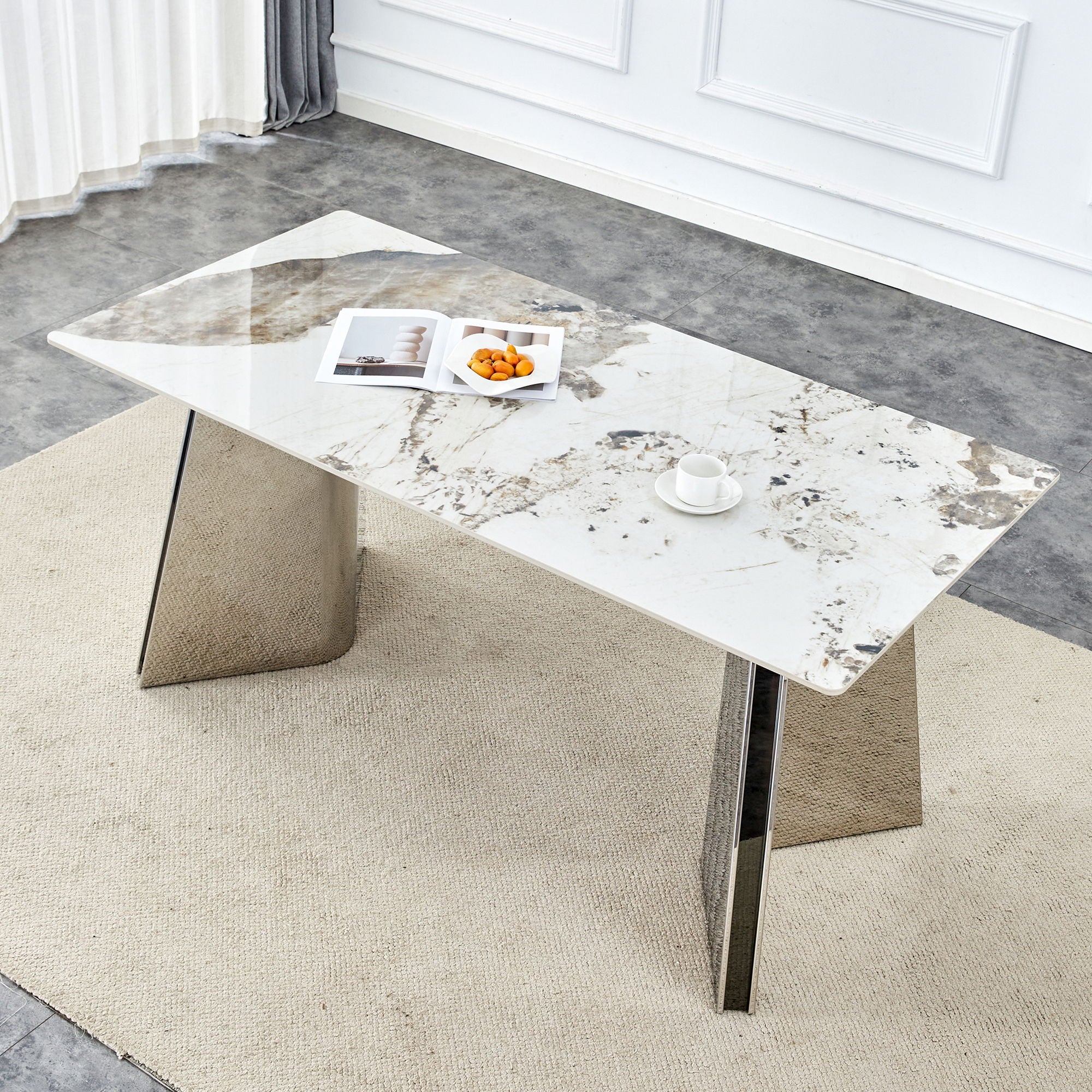 Pandora - Patterned Sintered Stone Dining Table With Stainless Steel Butterfly Legs