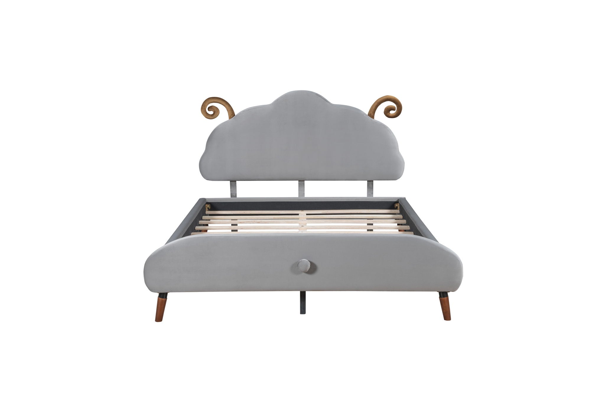 Upholstered Platform Bed With Sheep Shaped Headboard