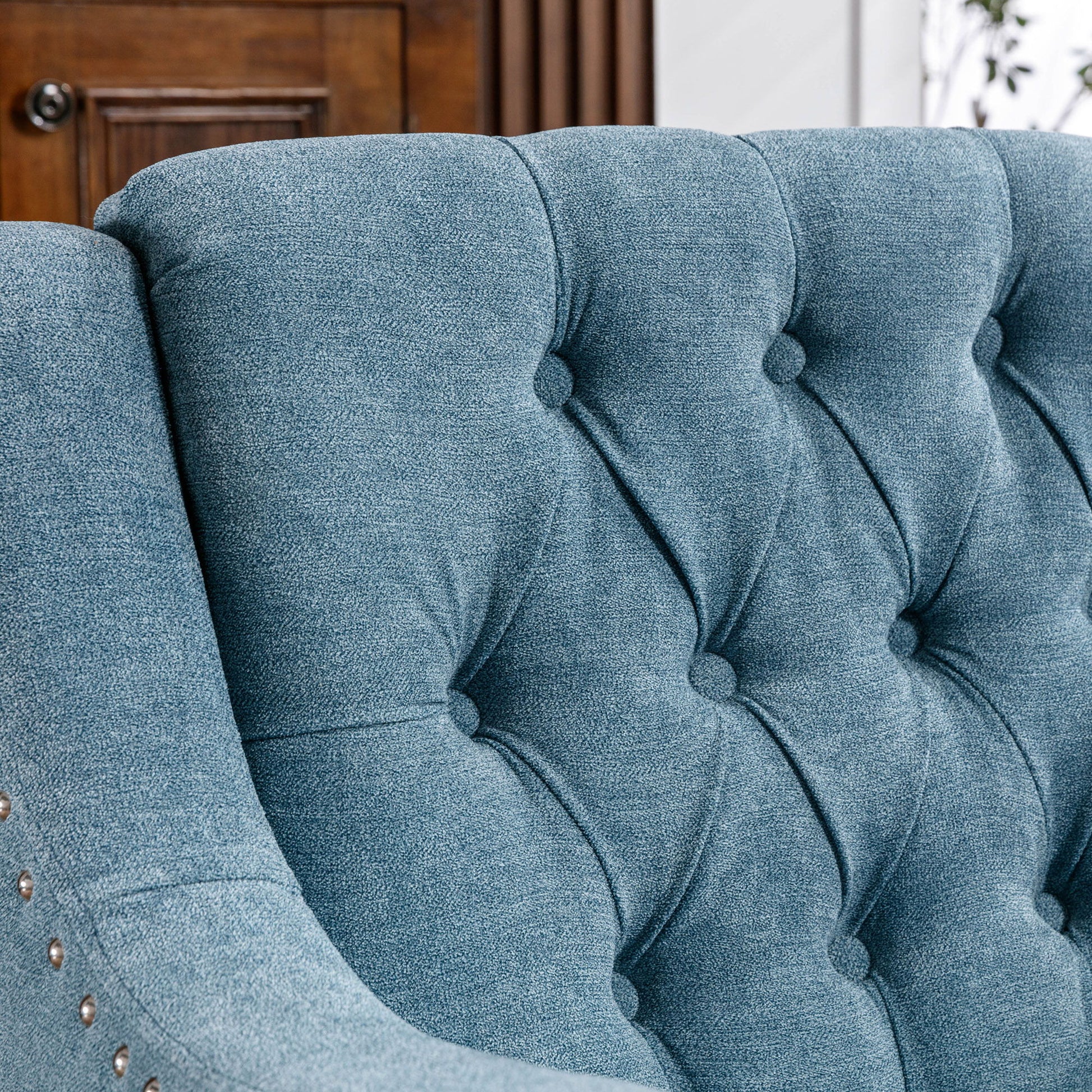 Accent Chair, Living Room Chair, Footrest Chair Set With Vintage Brass Studs, Button Tufted Upholstered Armchair For Living Room, Comfy Reading Chair For Bedroom, Reception Room - Best Buy Furniture