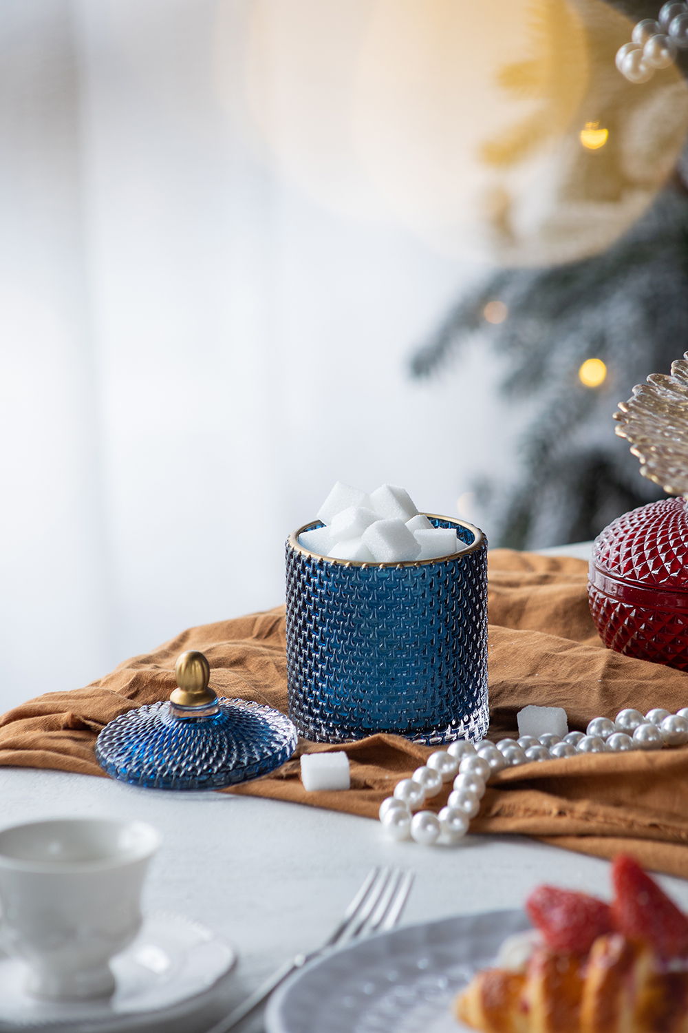 Glass Candy Jar With Lid, Christmas Candy Jar Containers (Set of 2) - Gold / Blue