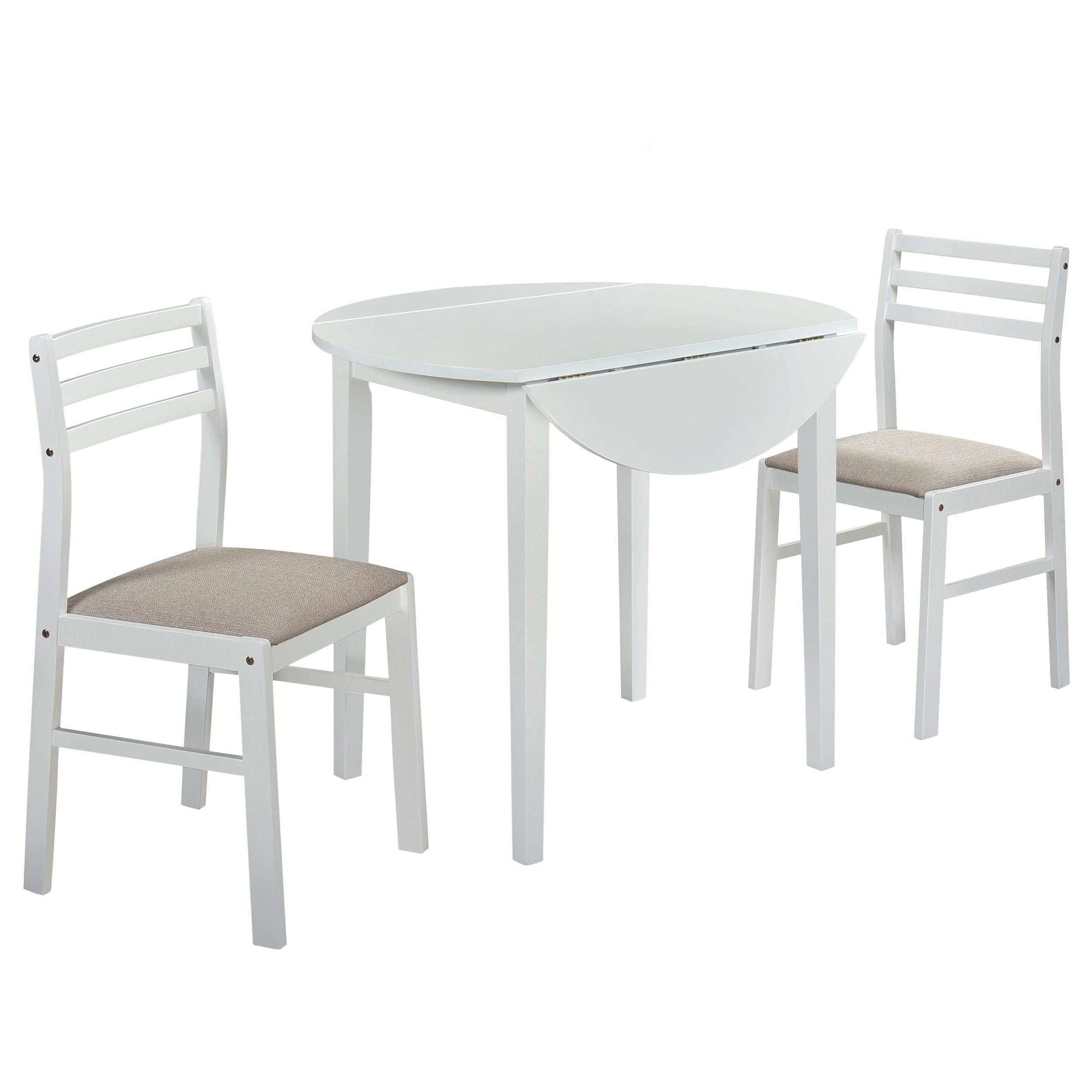 Bucknell 3-piece Round Drop Leaf Dining Table Set White-