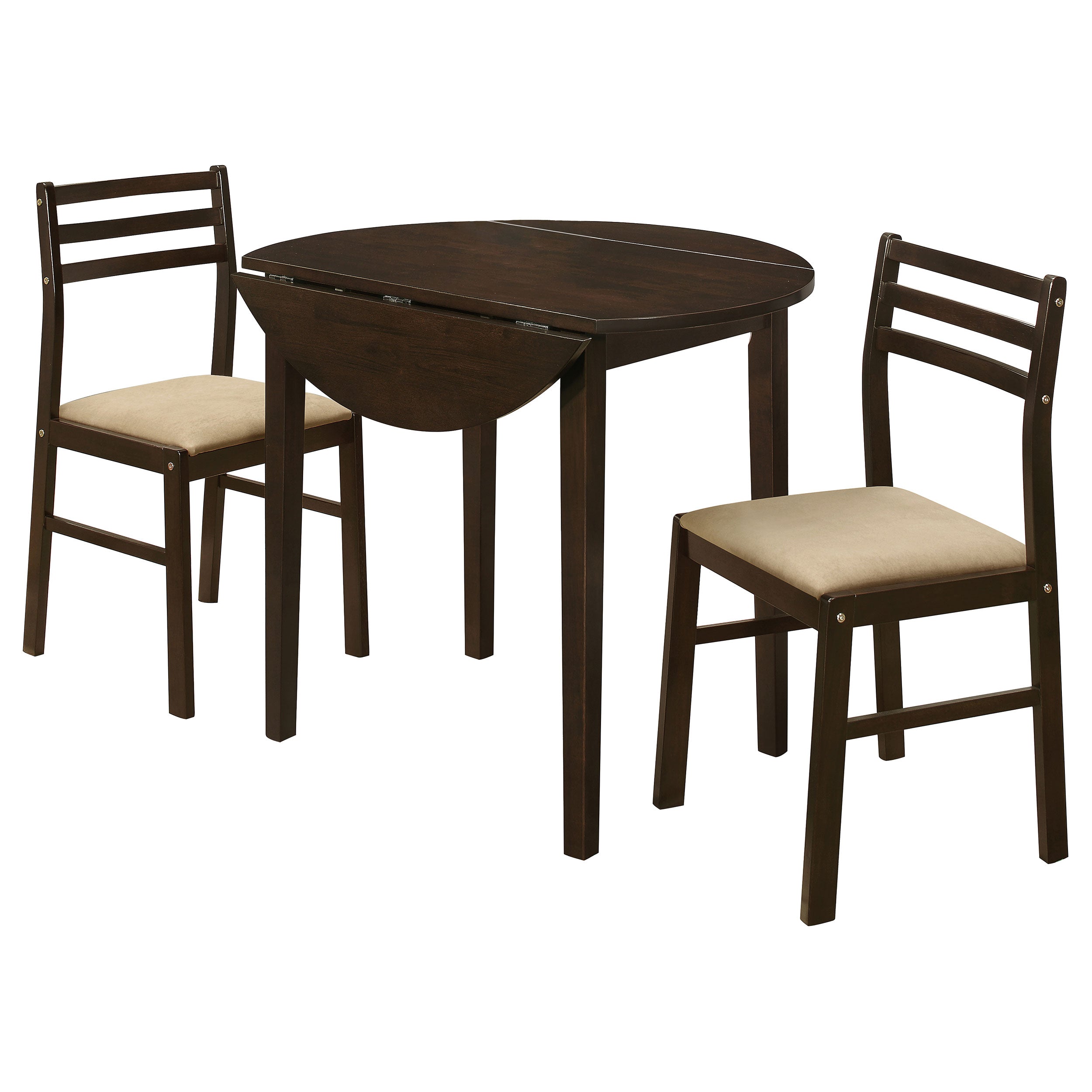 Bucknell 3-piece Round Drop Leaf Dining Table Set Cappuccino-CoasterEveryday