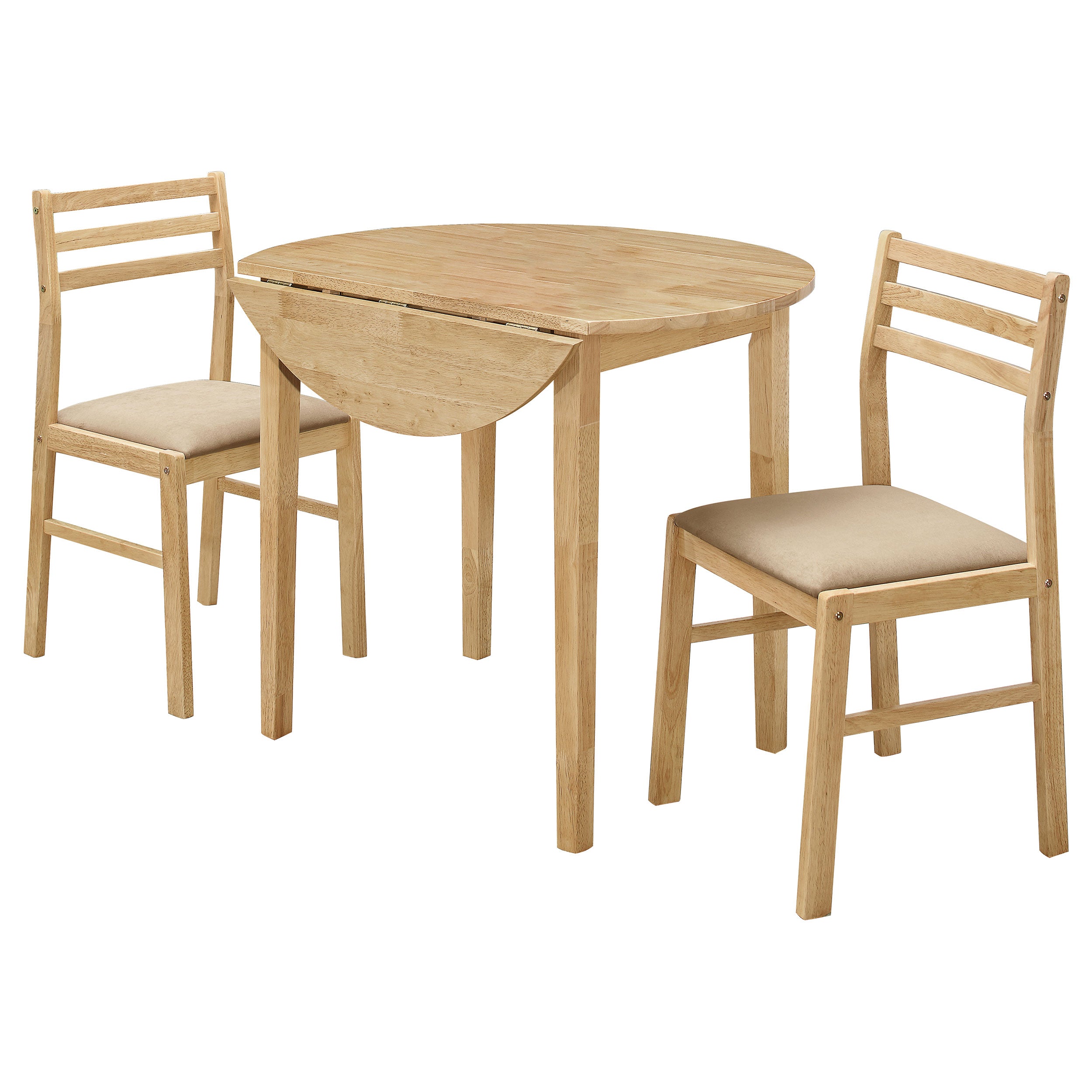 Bucknell 3-piece Round Drop Leaf Dining Table Set Natural-CoasterEveryday