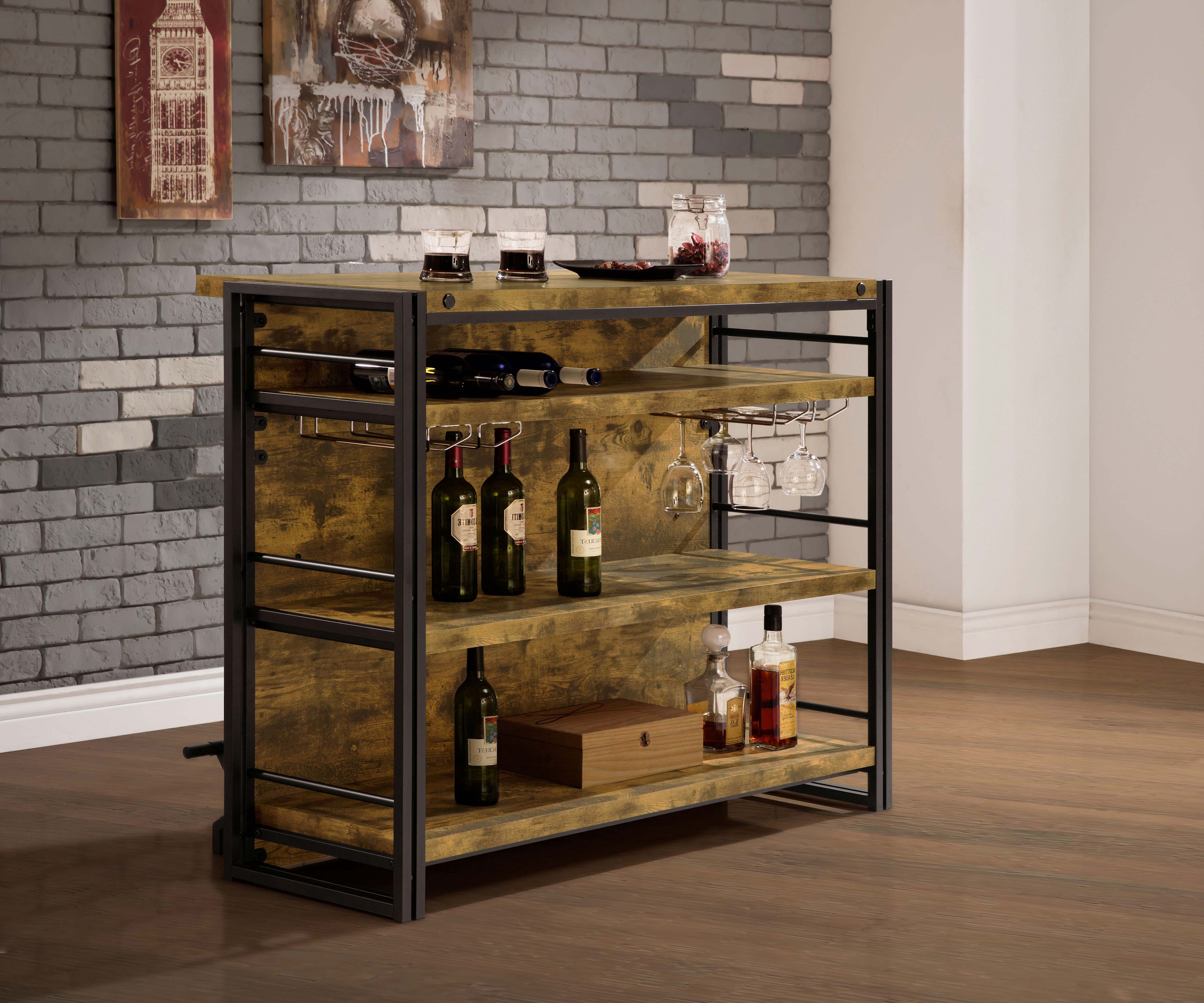 Renaldi 3-shelf Home Bar Wine Cabinet Rustic Nutmeg-CoasterEveryday