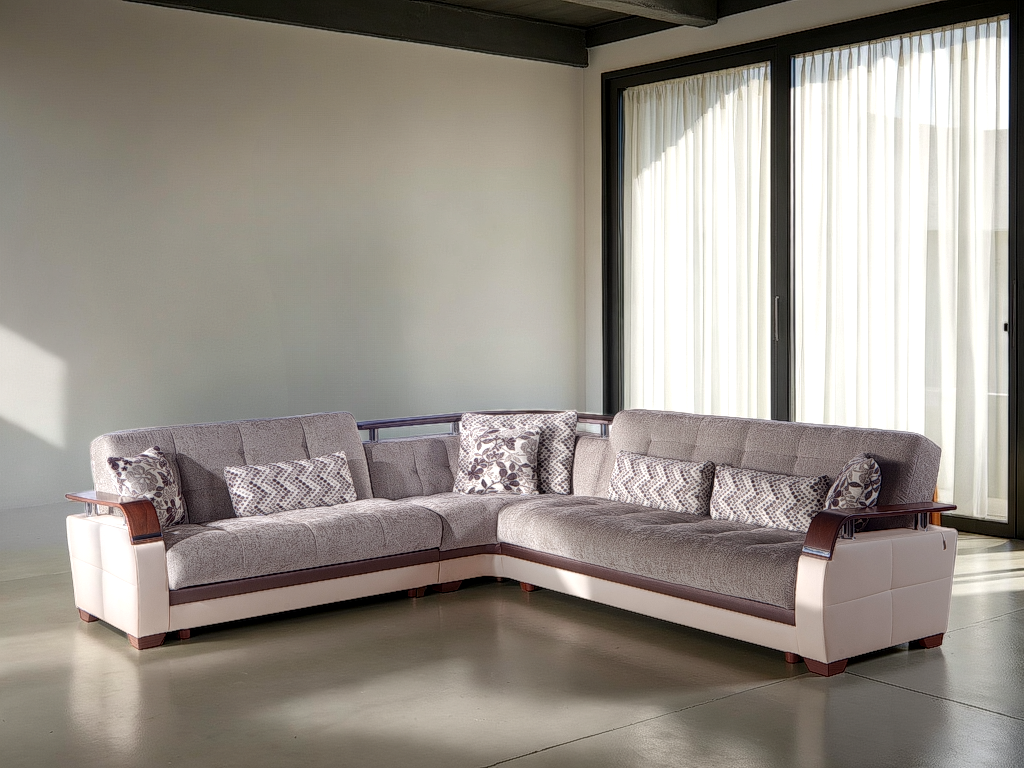 NATURAL 3-Piece Two-Tone Sleeper Sectional Sofa – 116” Wide, Reversible L-Shape, 4 Color Options for Contemporary