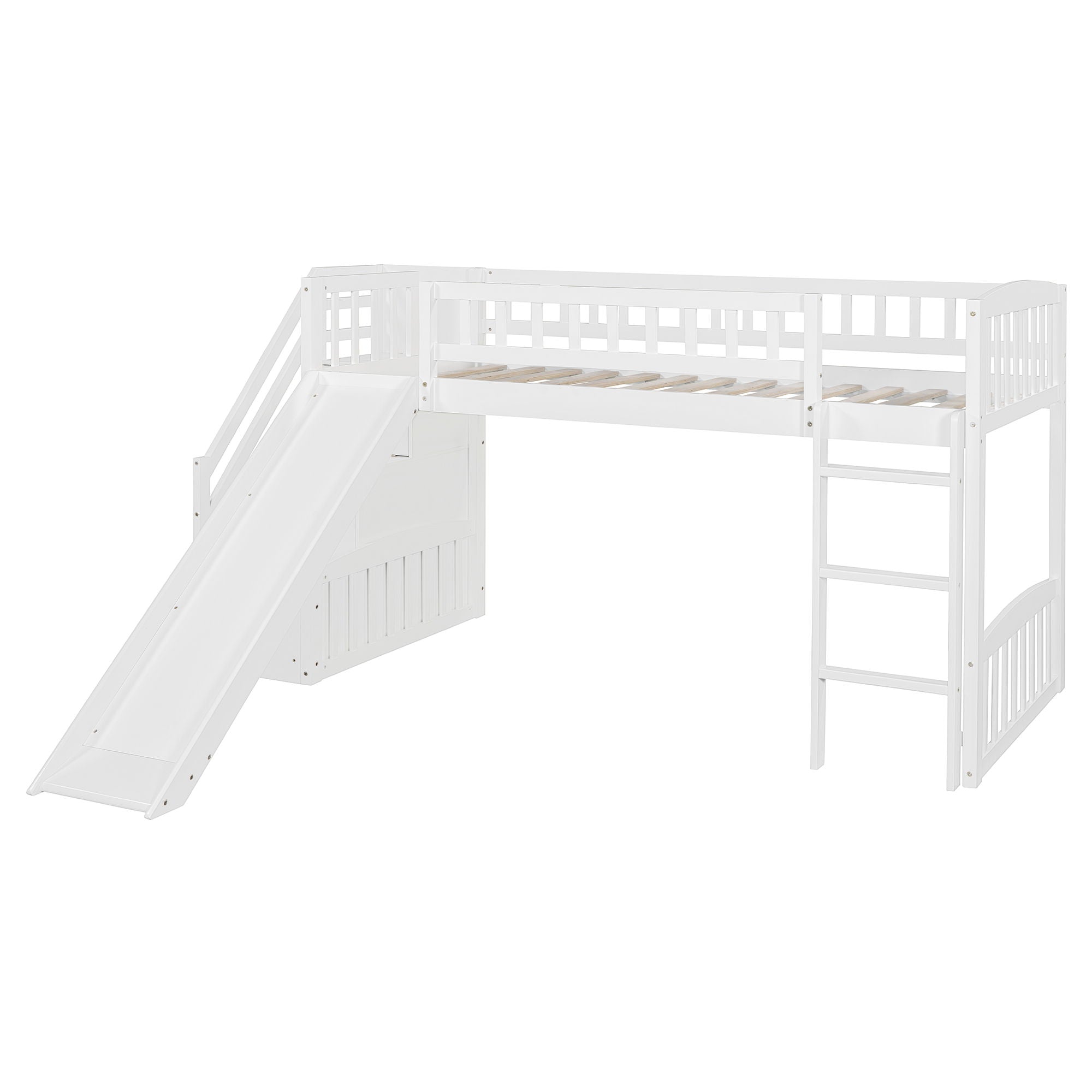 Loft Stairway Bed With 2 Drawers, Convertible Ladder And Slide