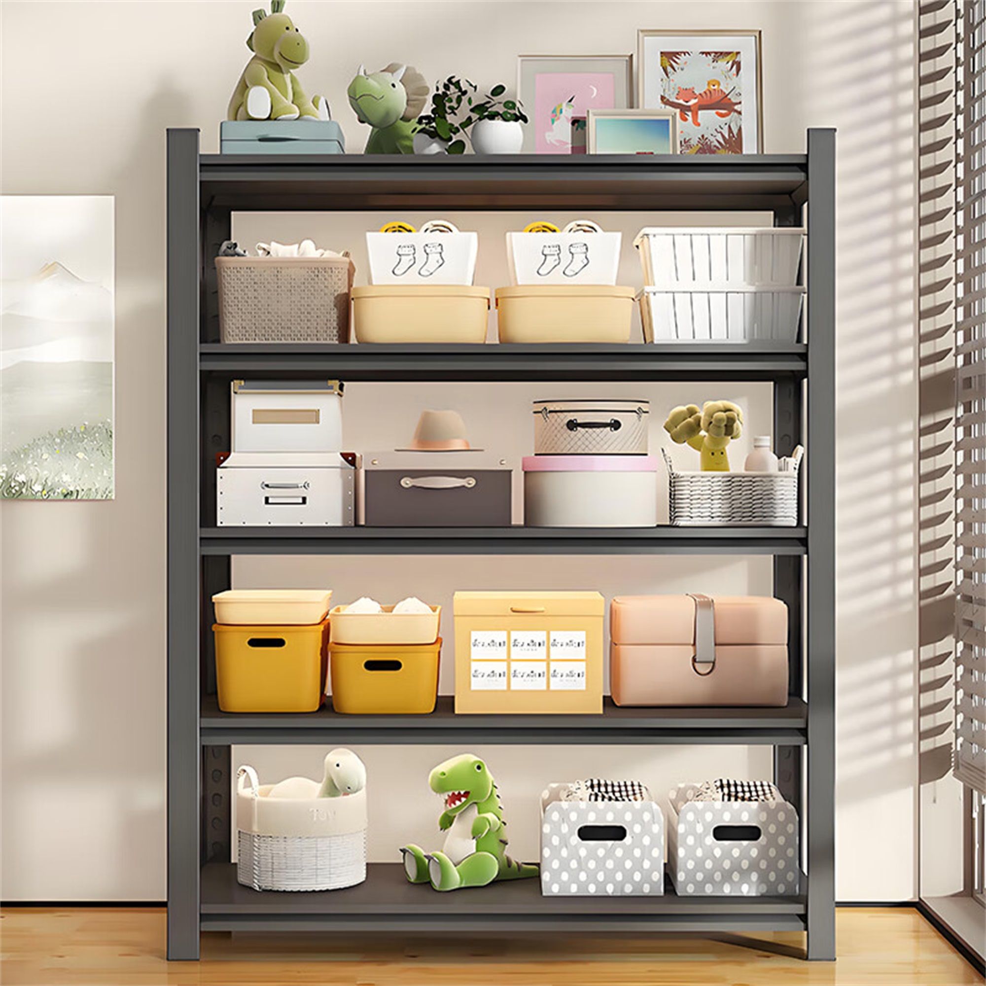 Tall Metal Shelves With Removable Dividers Are High Capacity And Load Bearing For Garages, Kitchens And Offices