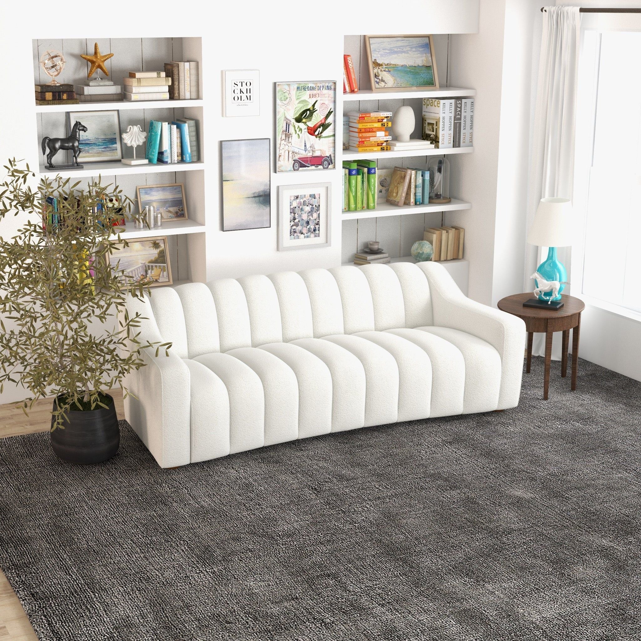 Marcus - Luxury Tight Back Boucle Couch - Cream / Creamy White / Ivory