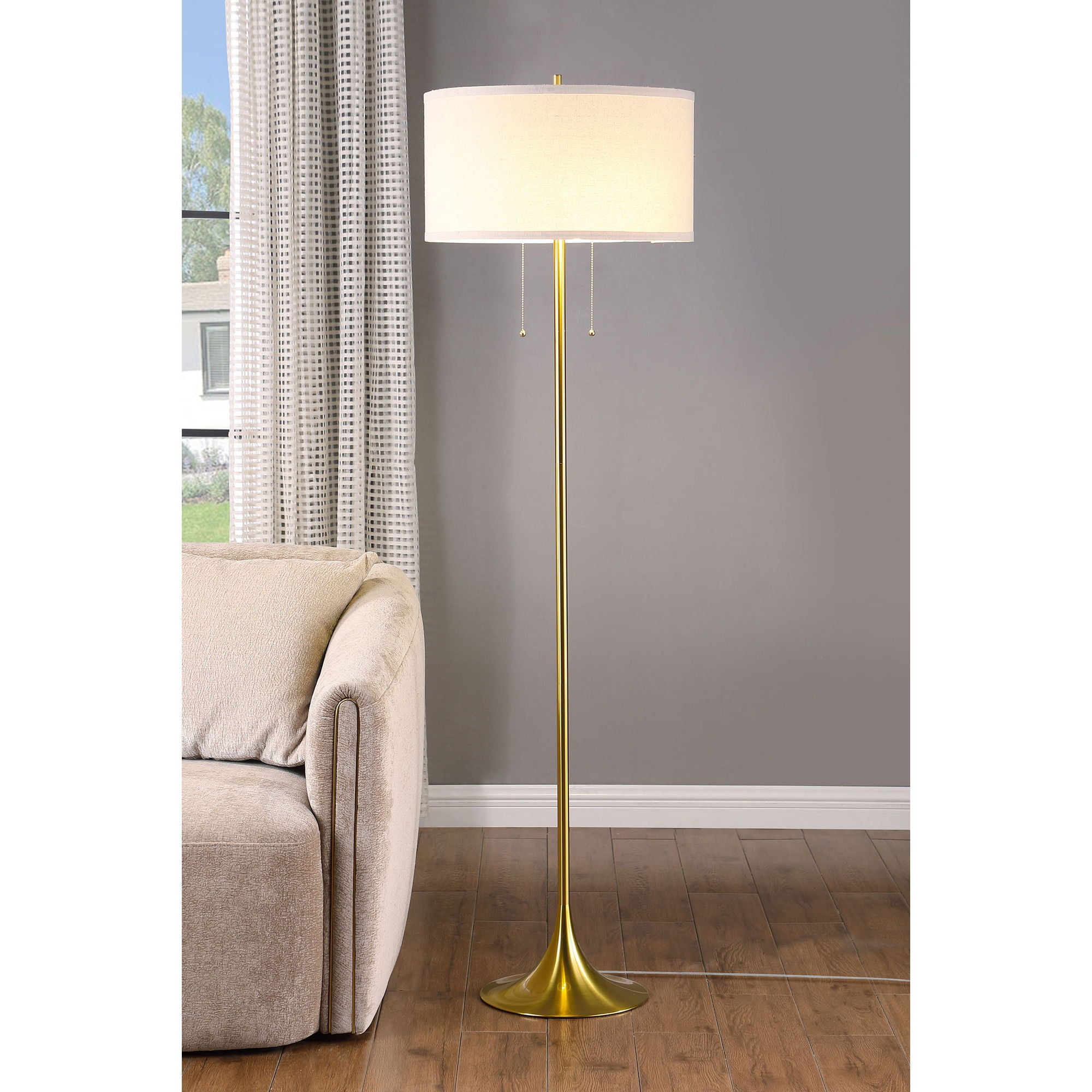 Bellflower - Drum Shade Floor Lamp - Beige