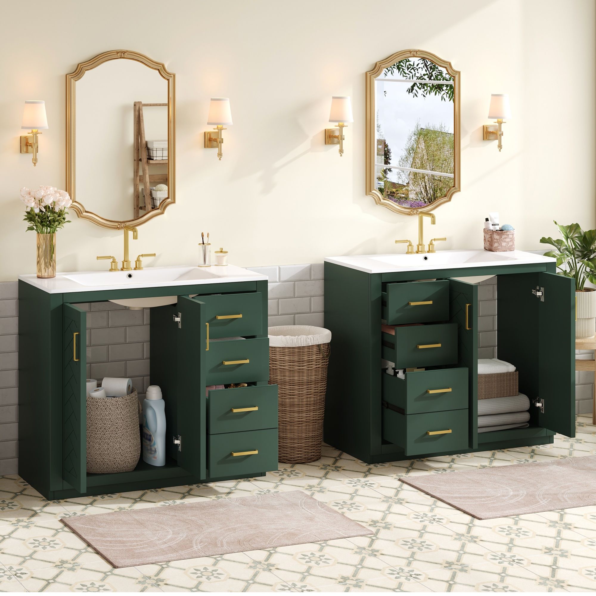 Modern Bathroom Vanity With Ceramic Sink, 6 Drawers & Soft-Close Doors