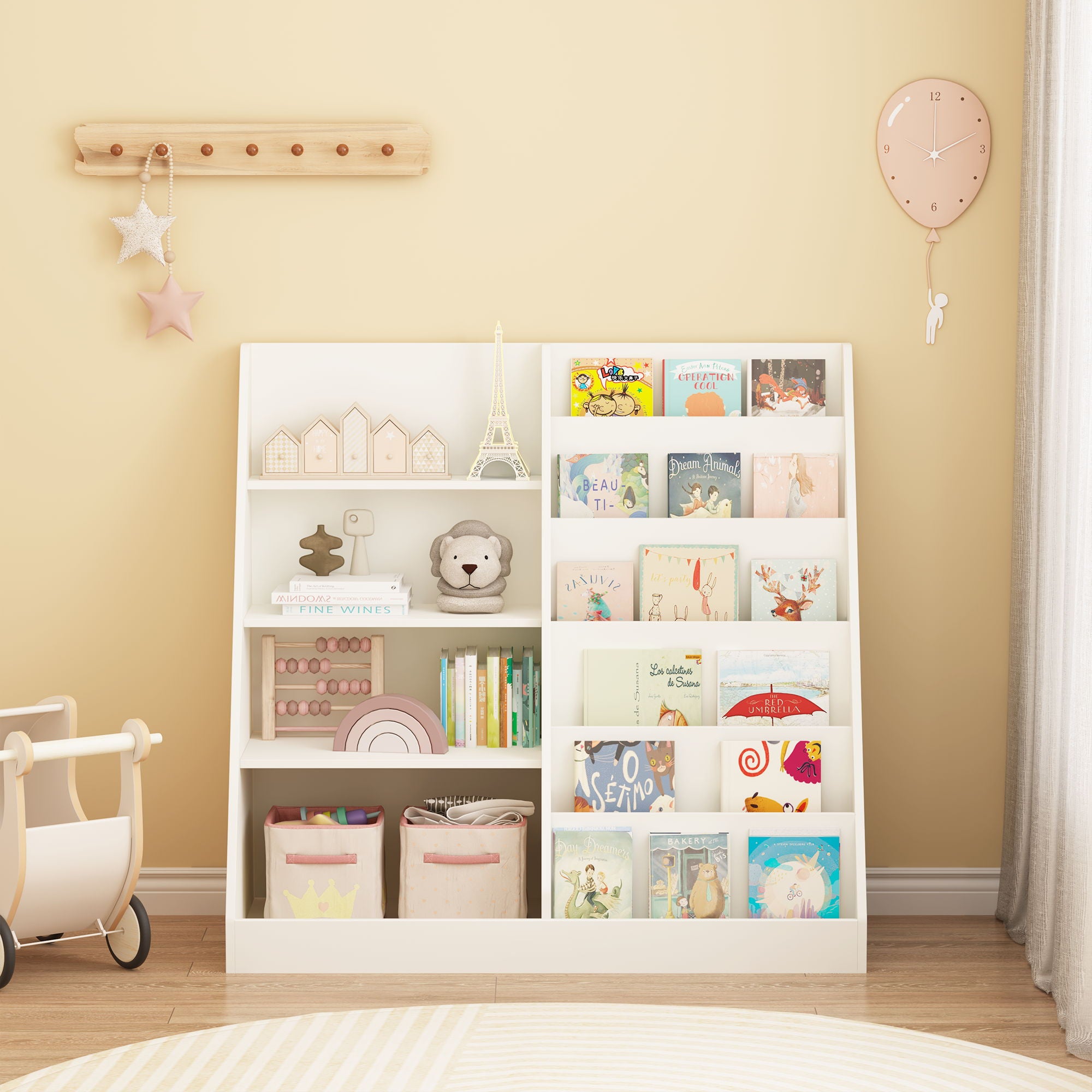 Bookshelf And Toy Storage Organizer, 4 Tier Bookcase With Display Stand For Playroom