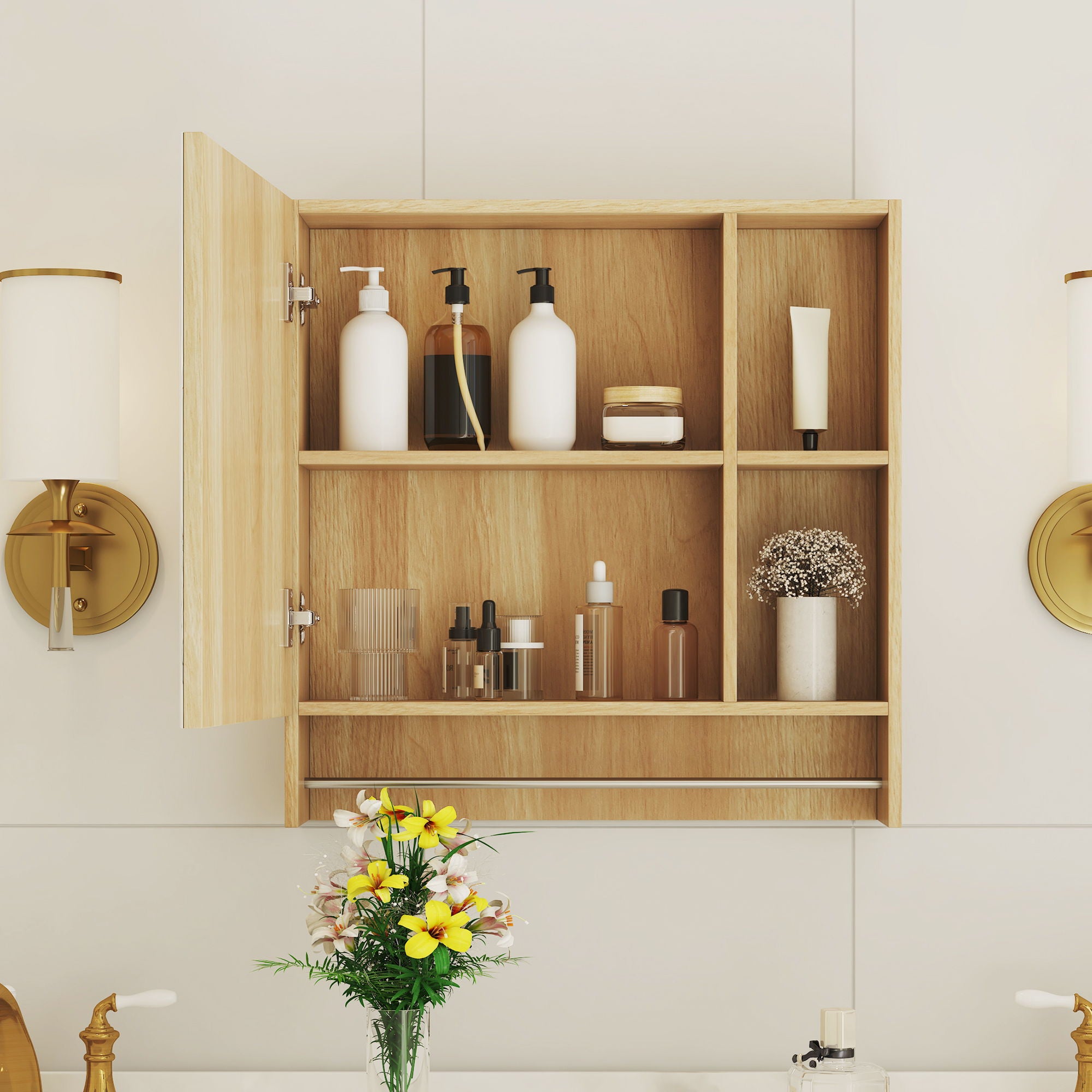 Bathroom Mirror Medicine Cabinet Wall Mounted With Shelves