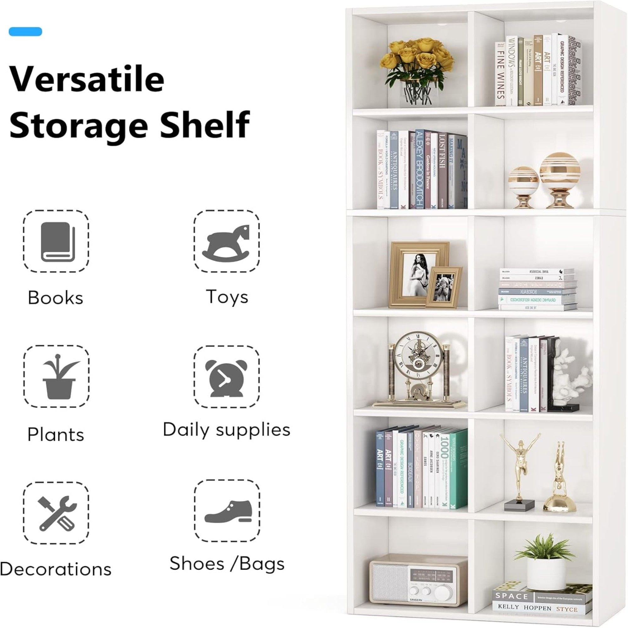Narrow 12 Cube Bookcase With Closed Back For Living Room - White