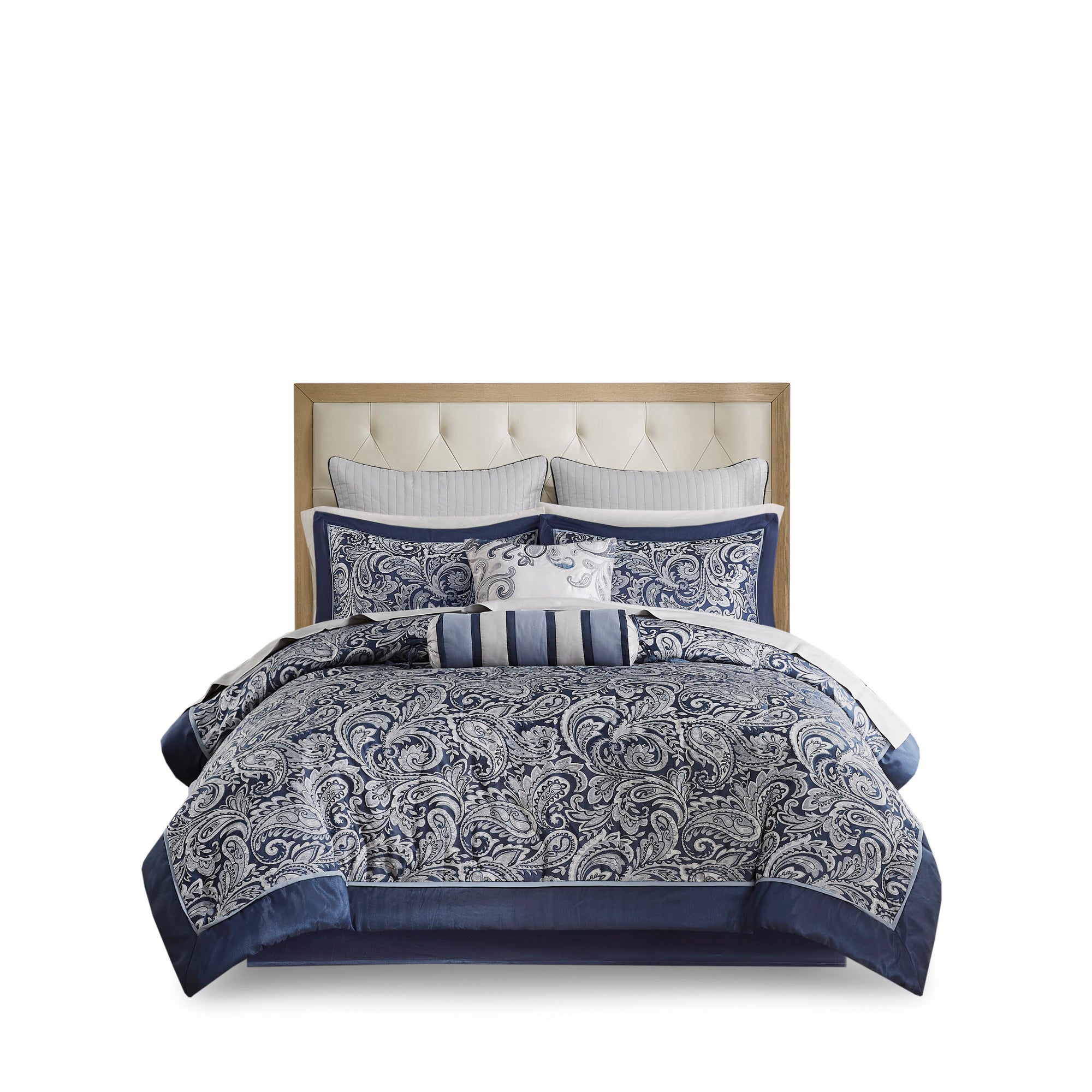 12 Piece Comforter Set with Cotton Bed Sheets Navy King