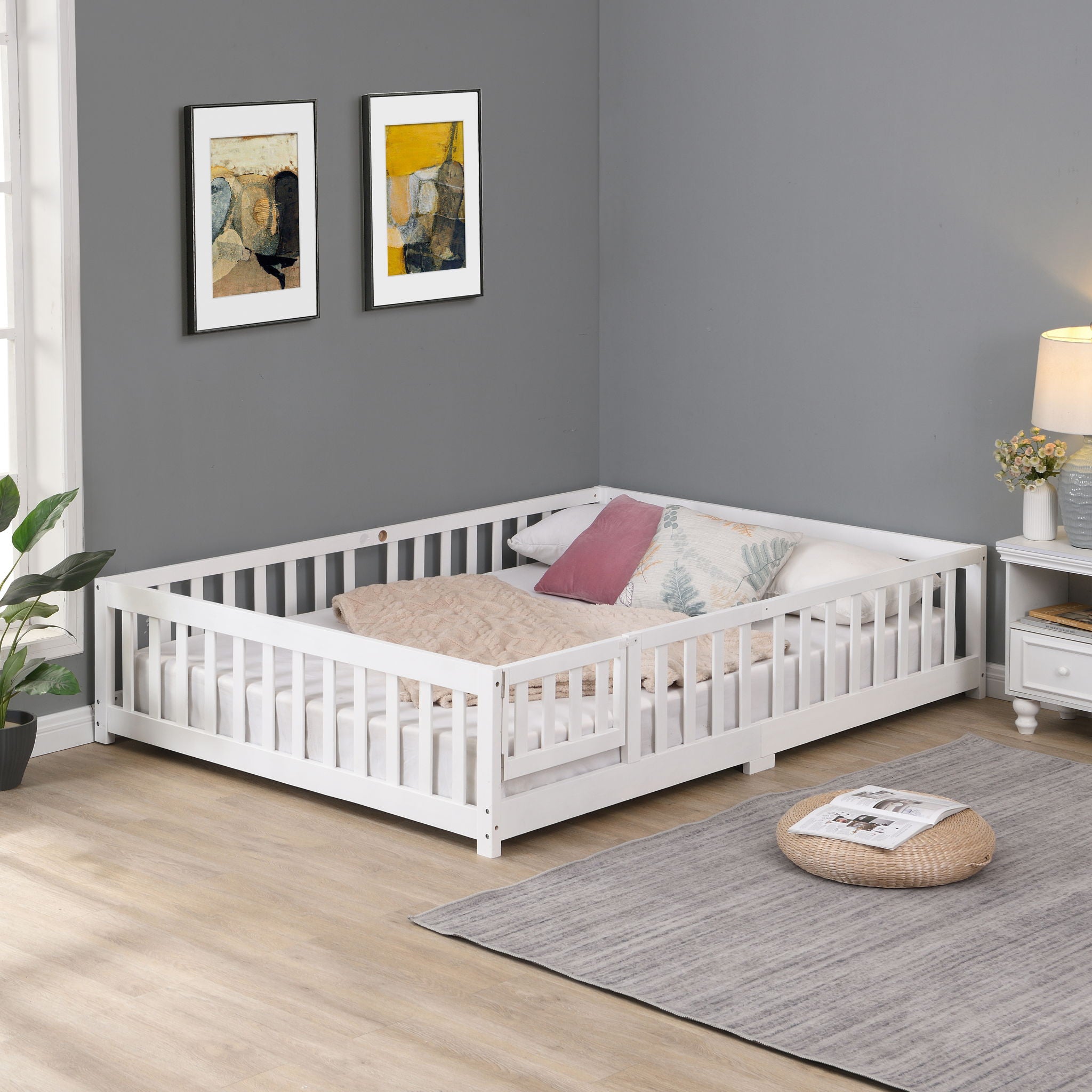 Floor Bed With Door And Fence For Children