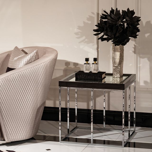 Carmela - End Table - Glossy Charcoal Sand