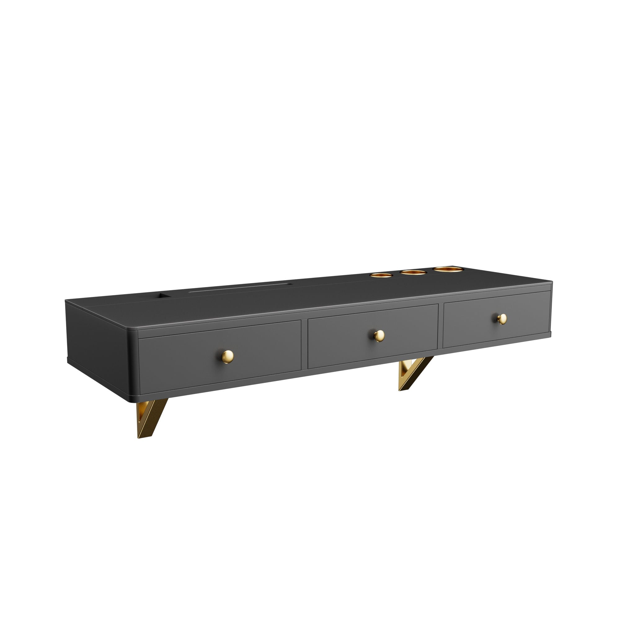 Floating Shelf With Drawer, Multi-Purpose Wall-Mounted Vanity Table, Mounted Desk, Floating Table For Bedroom, Bathroom, Hairdressers - Black / Golden - Best Buy Furniture