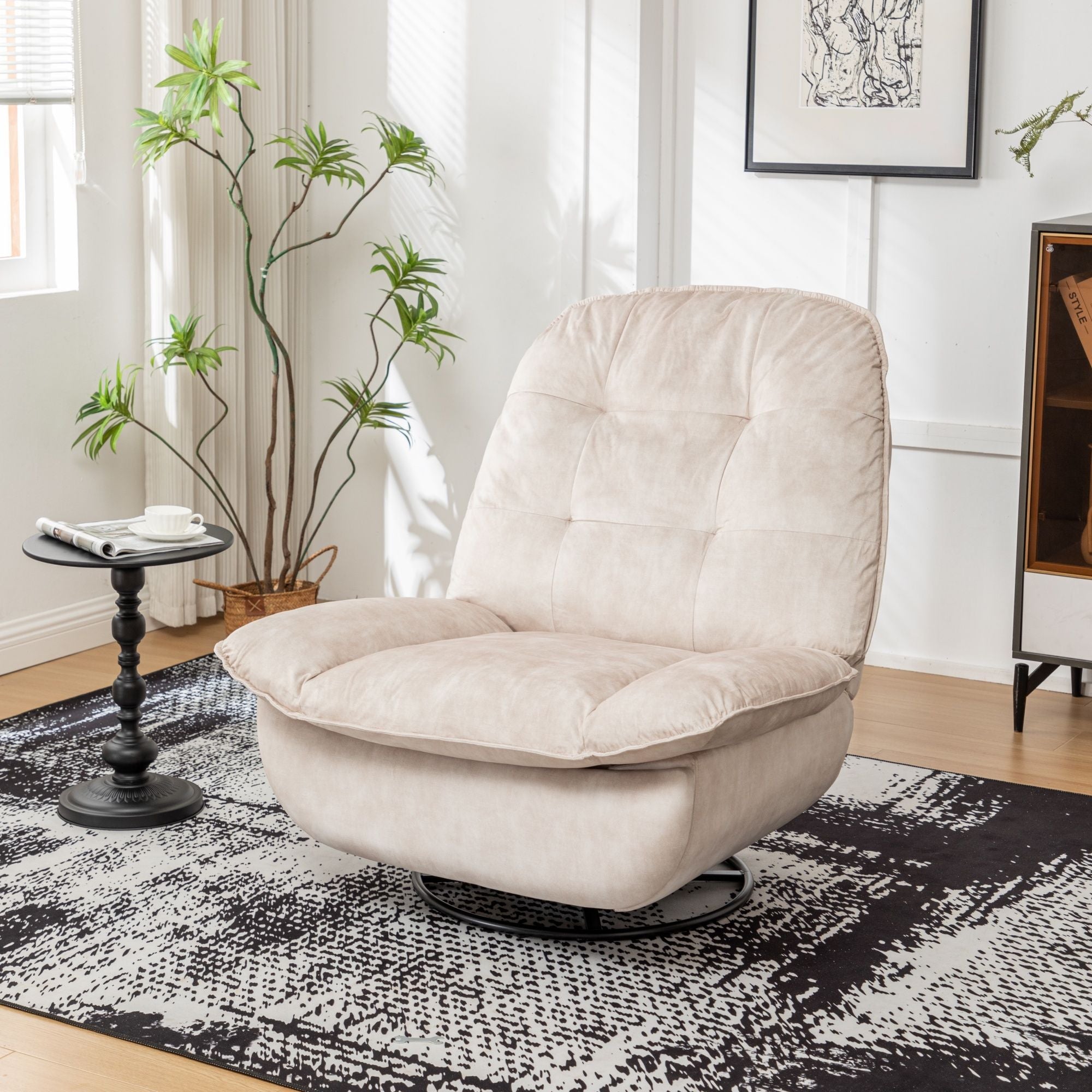 Modern Swivel Gliding Recliner Chair With Rocking Function And Phone Holder, Large Comfortable
