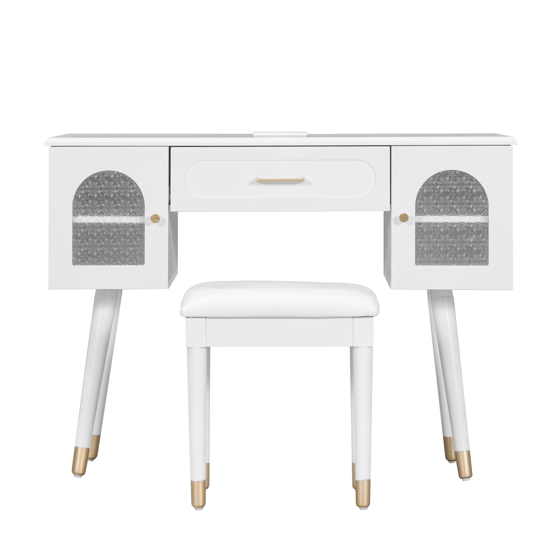 Elegant Vanity Makeup Table & Chair Set Modern Dressing Table With Organizer Writing Desk Charging Port Engineered Wood - White - Best Buy Furniture