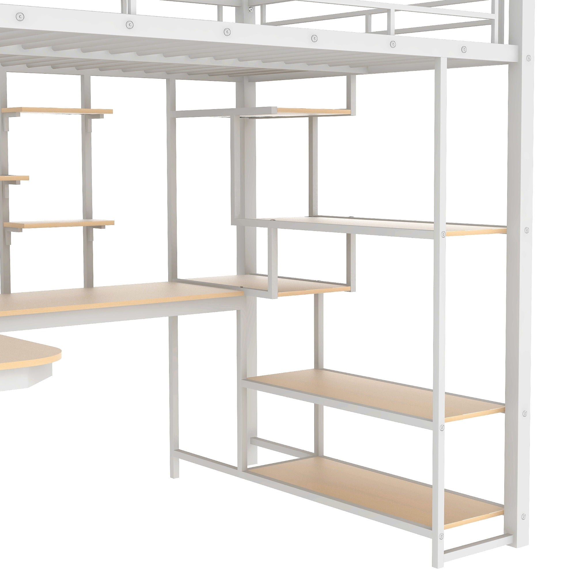 Loft Bed With Storage Staircase And Small Wardrobe, Built - In Desk And Storage Shelves