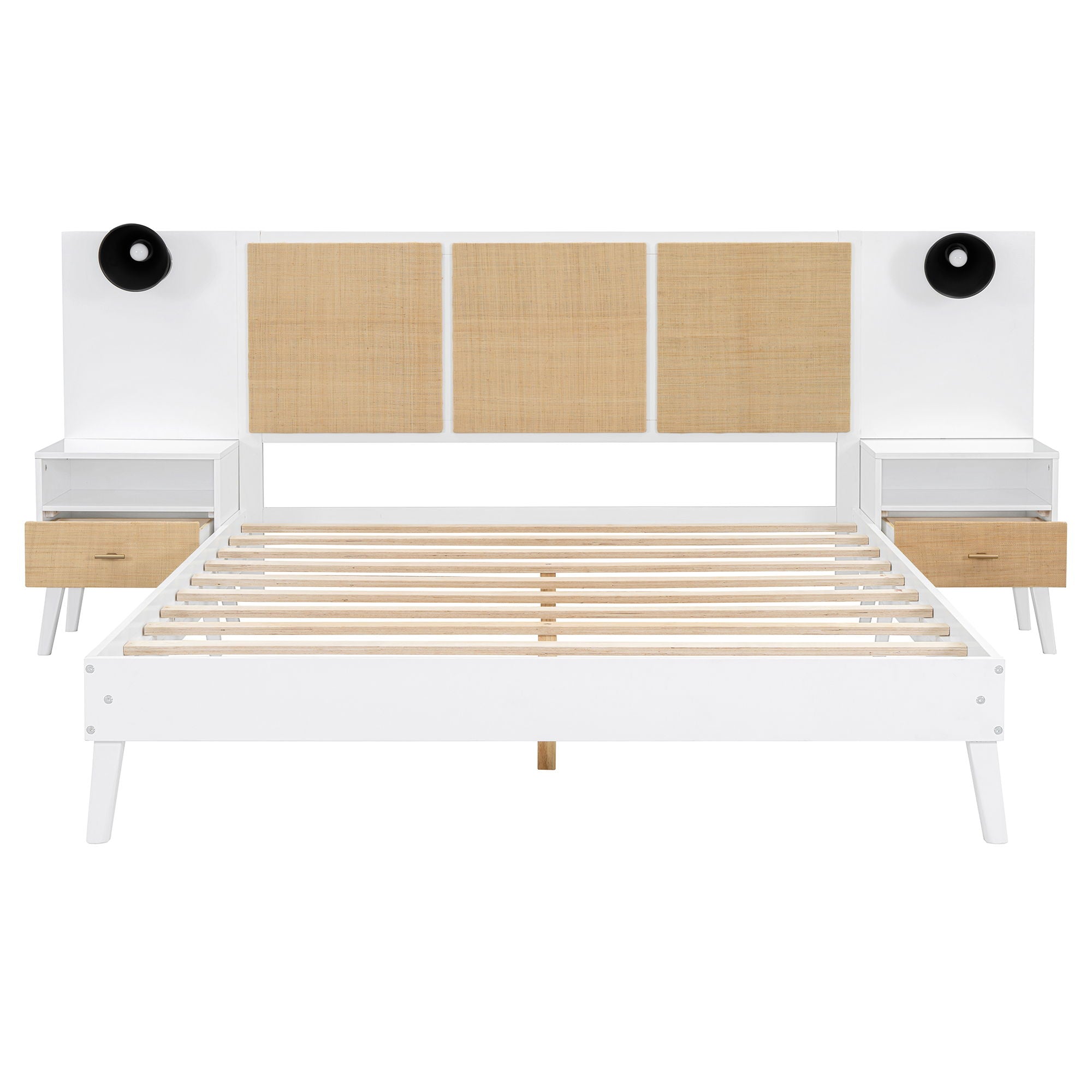 Bed Frame With 2 Nightstands Elegant Design With Lamps