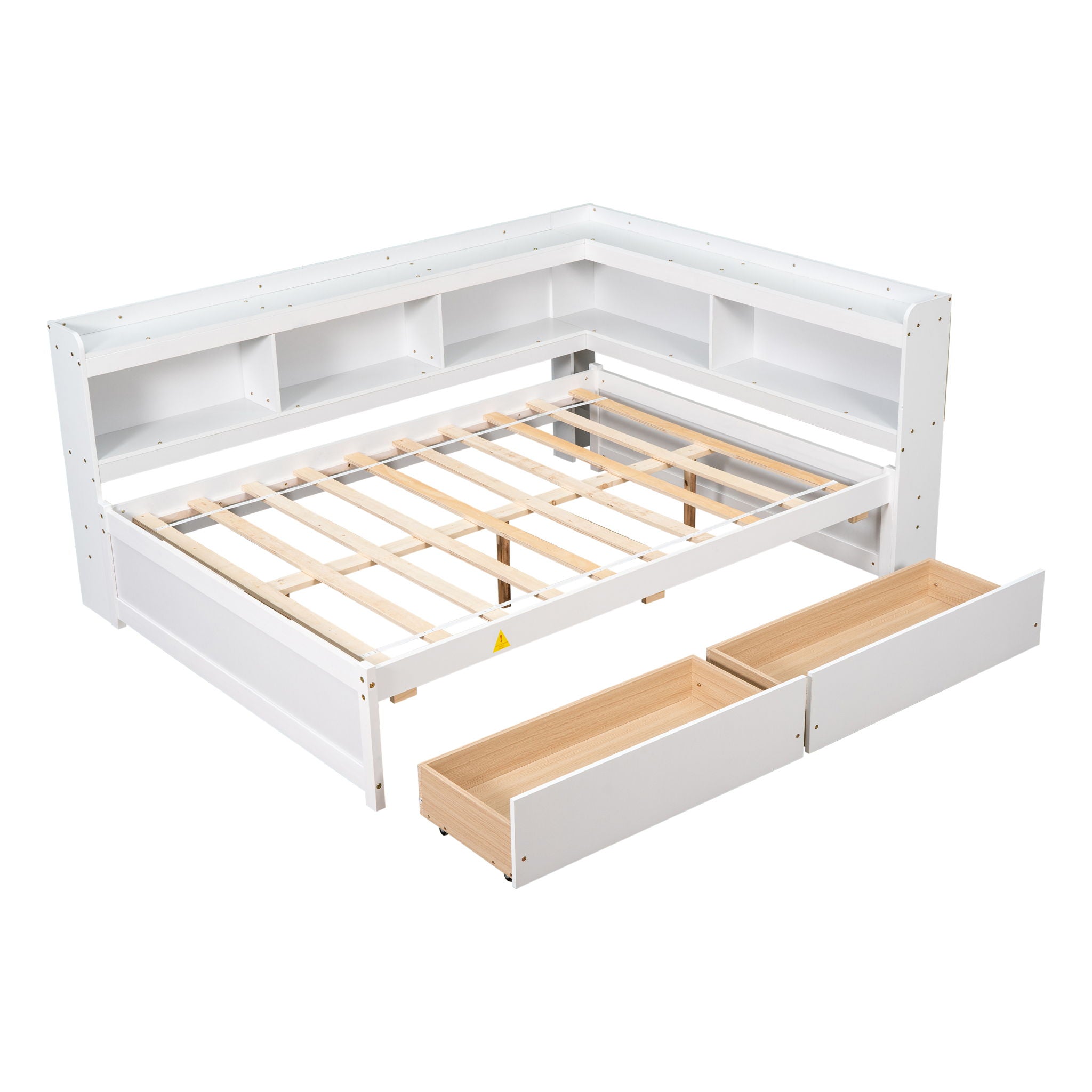 Full Bed With L-Shaped Bookcases, Drawers