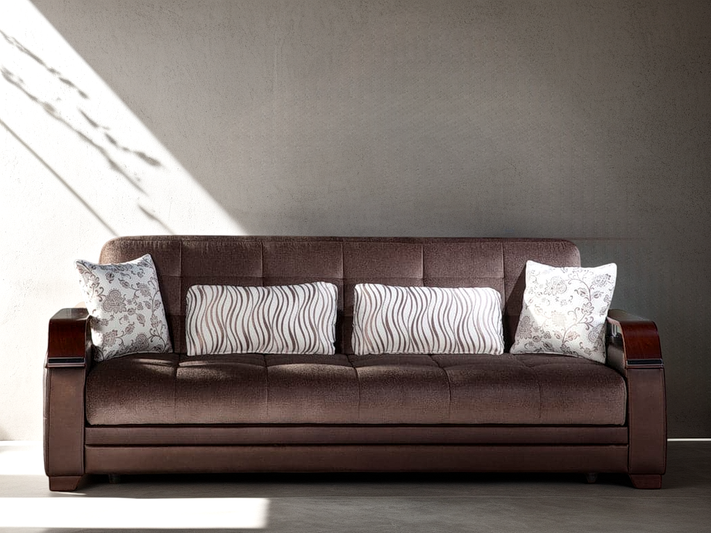 Natural Sleeper Sofa Bed – 88" Wide with Wooden Arms & Hidden Storage | Modern Functional Sofa