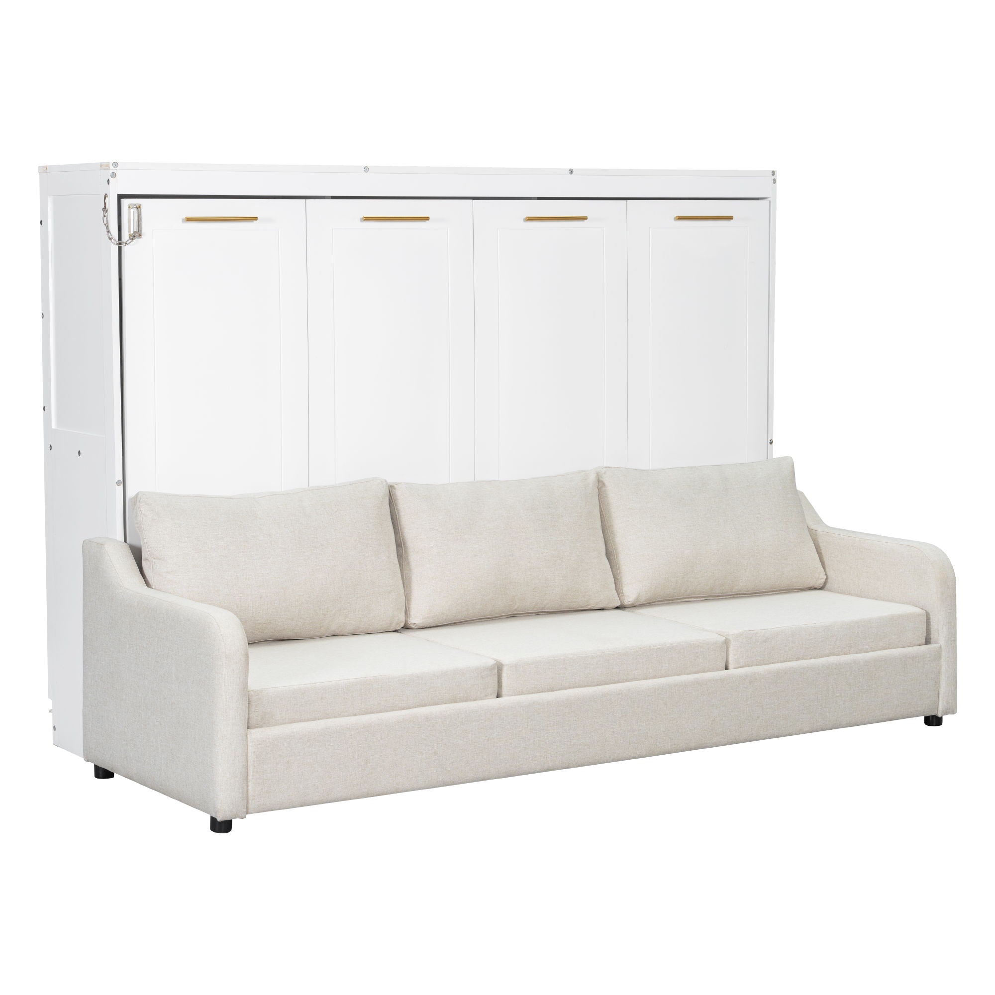 Murphy Cabinet Bed With Folding Sofa, Built In Storage Shelves And LED Light