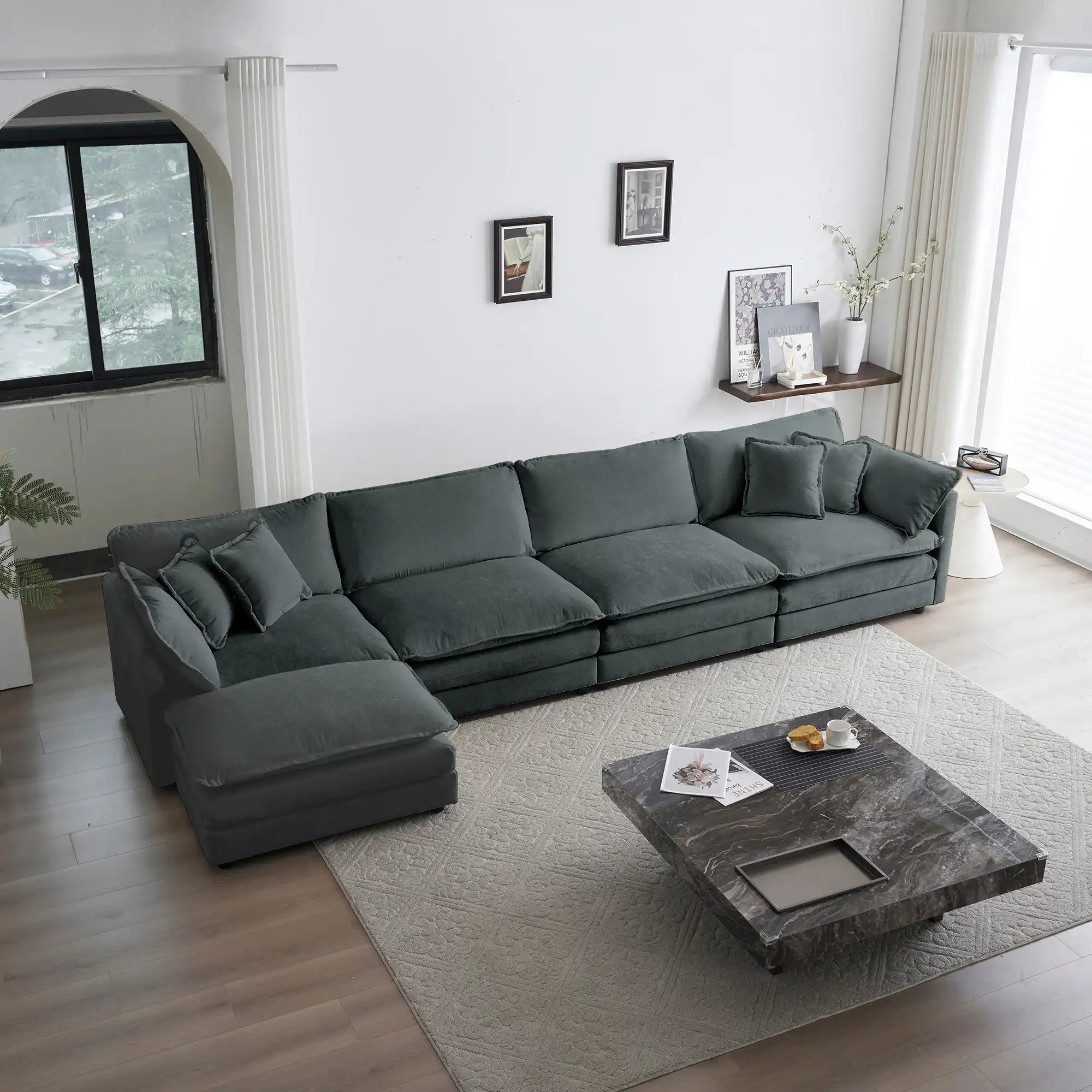 U-Shaped Gray Chenille Modular Sectional Sofa with Ottoman