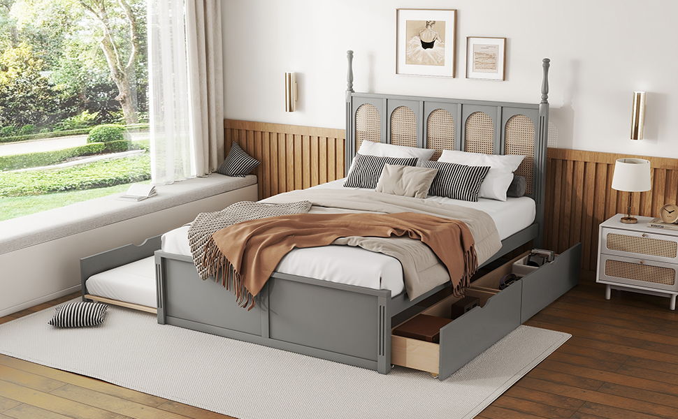 Platform Bed With With 2 Big Drawers With Trundle