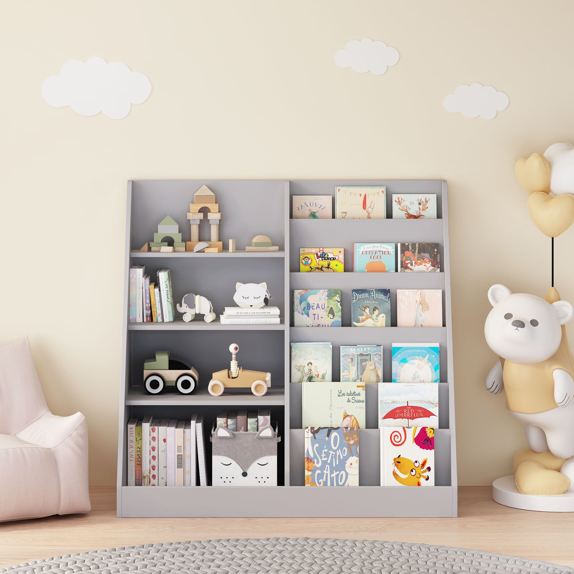 Bookshelf And Toy Storage Organizer, 4 Tier Bookcase With Display Stand For Playroom