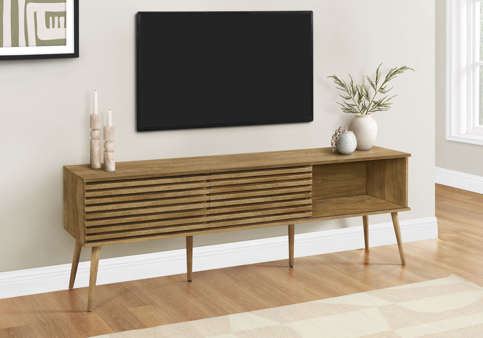 TV Stand, 72 Inch, Media Entertainment Center, Storage Cabinet, Console, Storage Shelves, Contemporary & Modern - Walnut - Best Buy Furniture