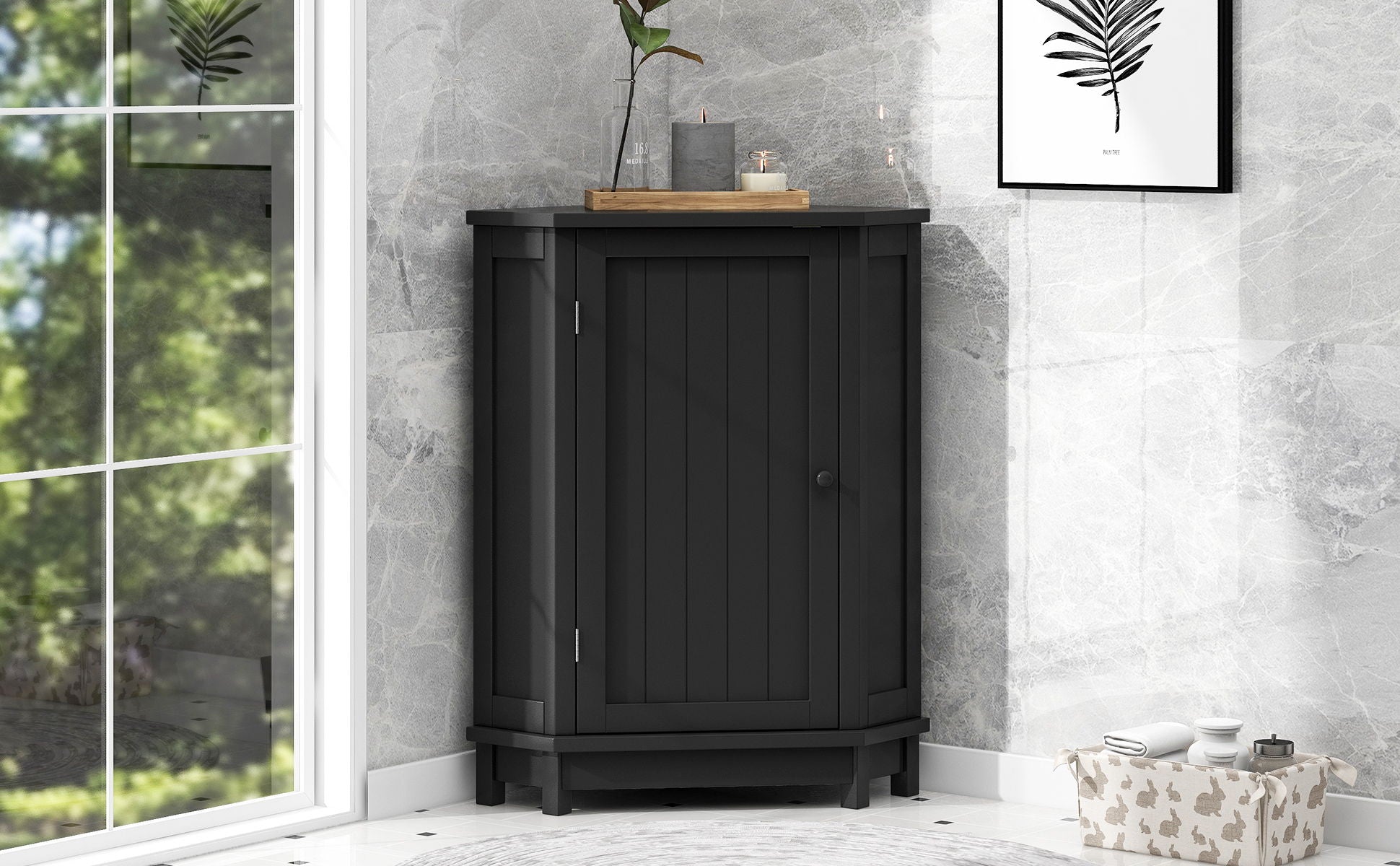 Bathroom Cabinet Triangle Corner Storage Cabinet With Adjustable Shelf Modern Style