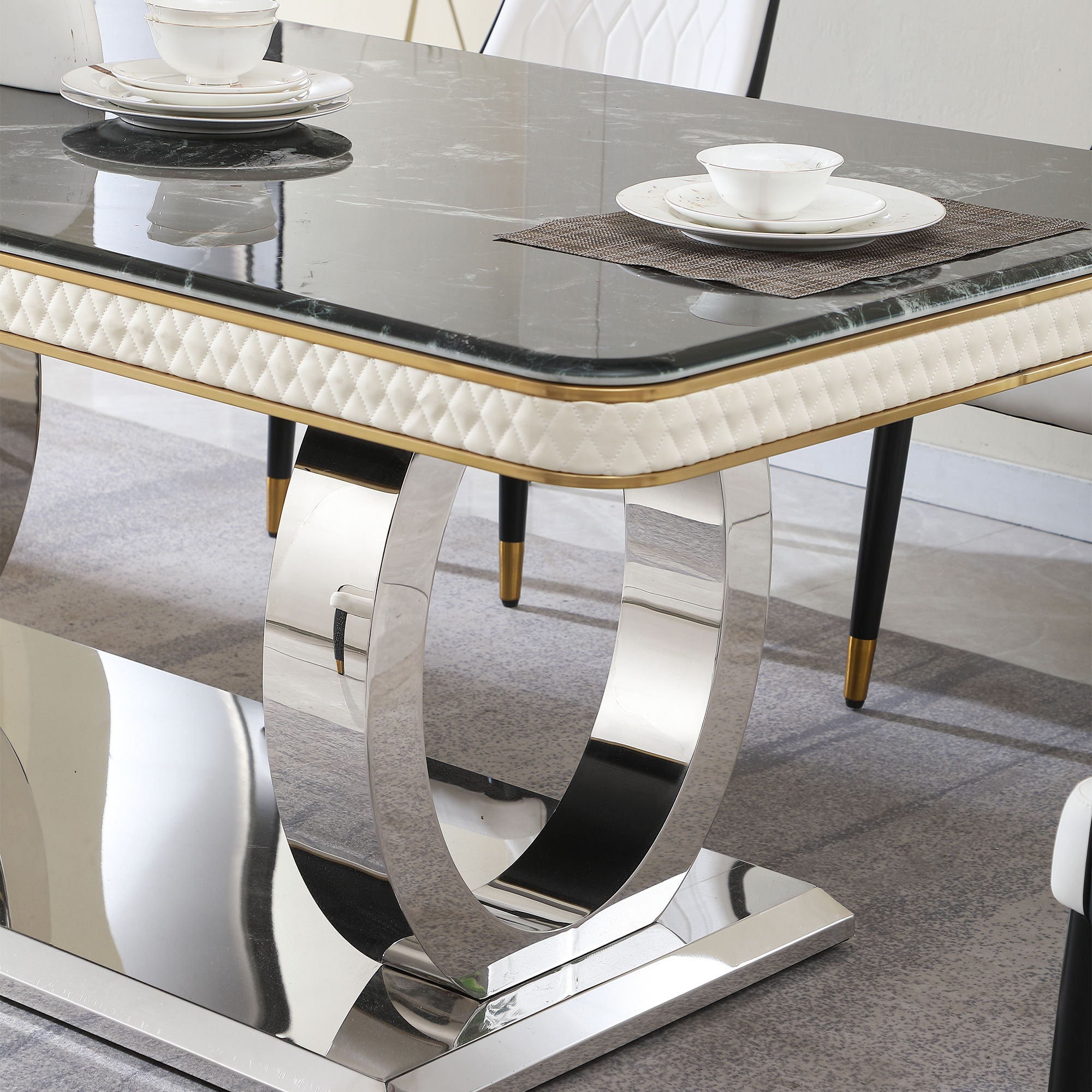 Luxury Modern Dining Table With 6 Chairs Marble Top Titanium Plated Base - Black - Best Buy Furniture