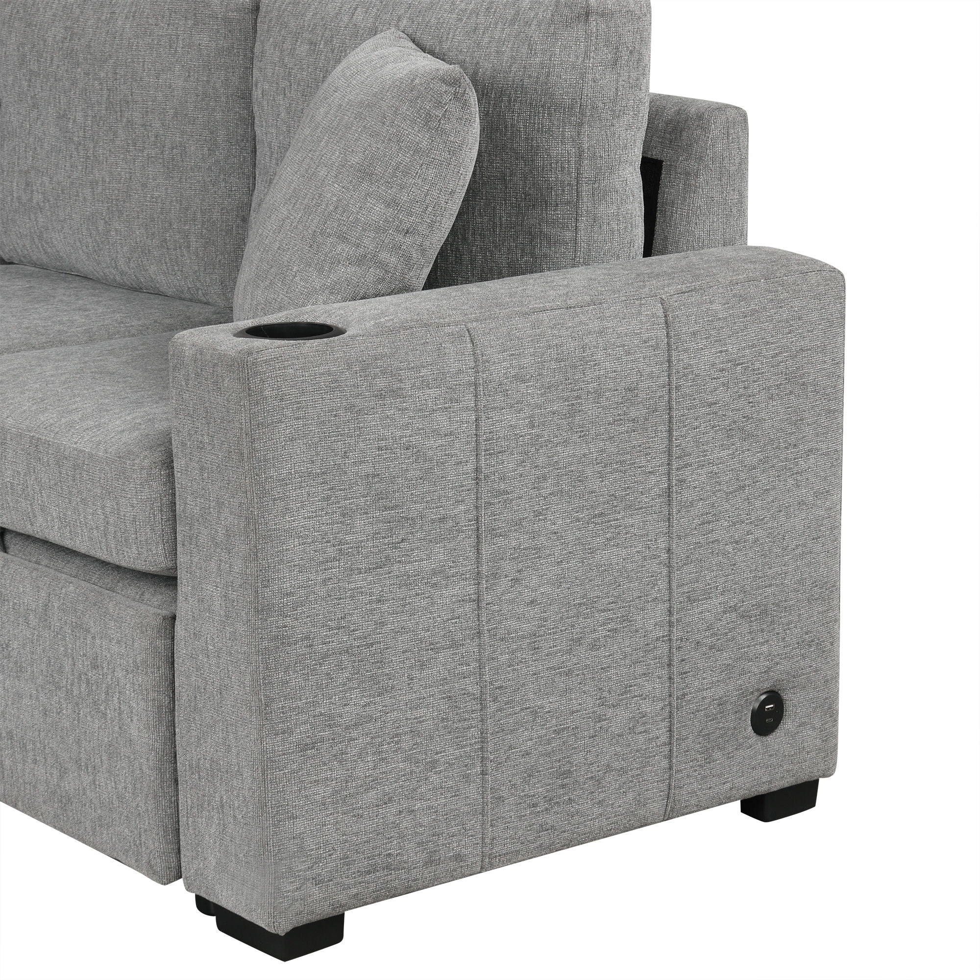 Sectional Sofa Convertible Pull-Out Bed With Storage Ottoman & USB Ports